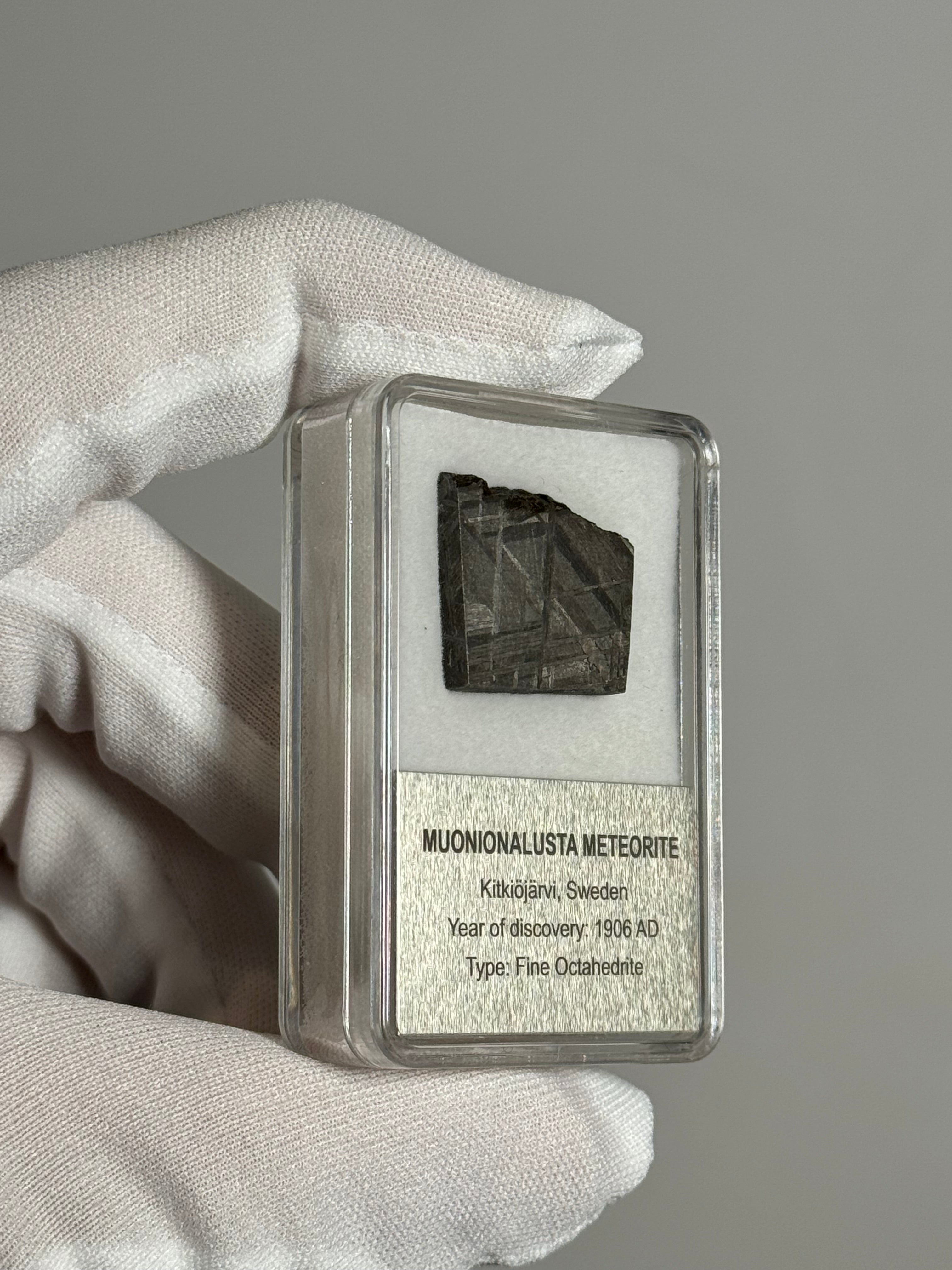 MUONIONALUSTA METEORITE, SWEDEN. DISPLAY BOX. 9,3 GRAMS.