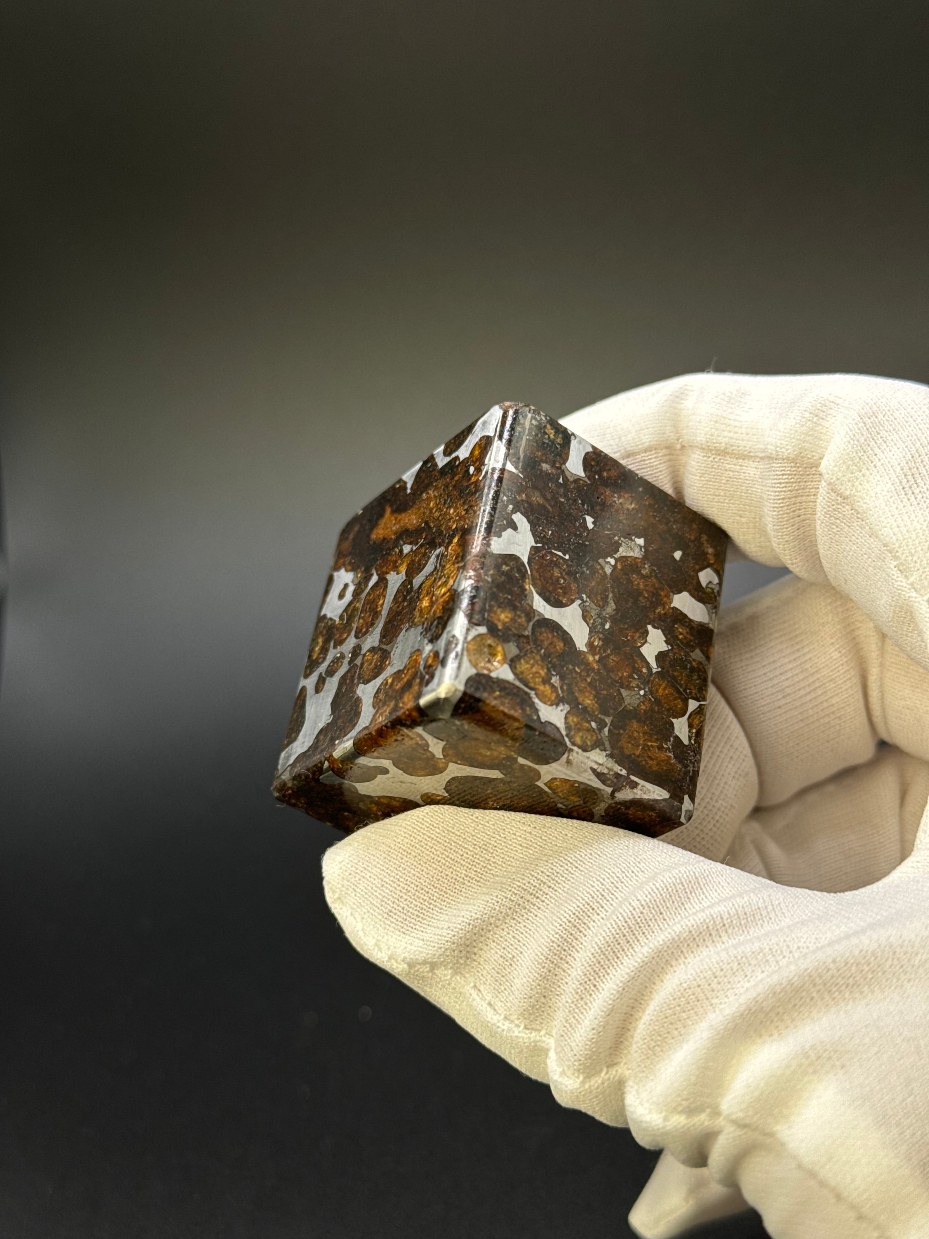 SERICHO PALLASITE METEORITE CUBE, KENYA. 178 GRAMS.
