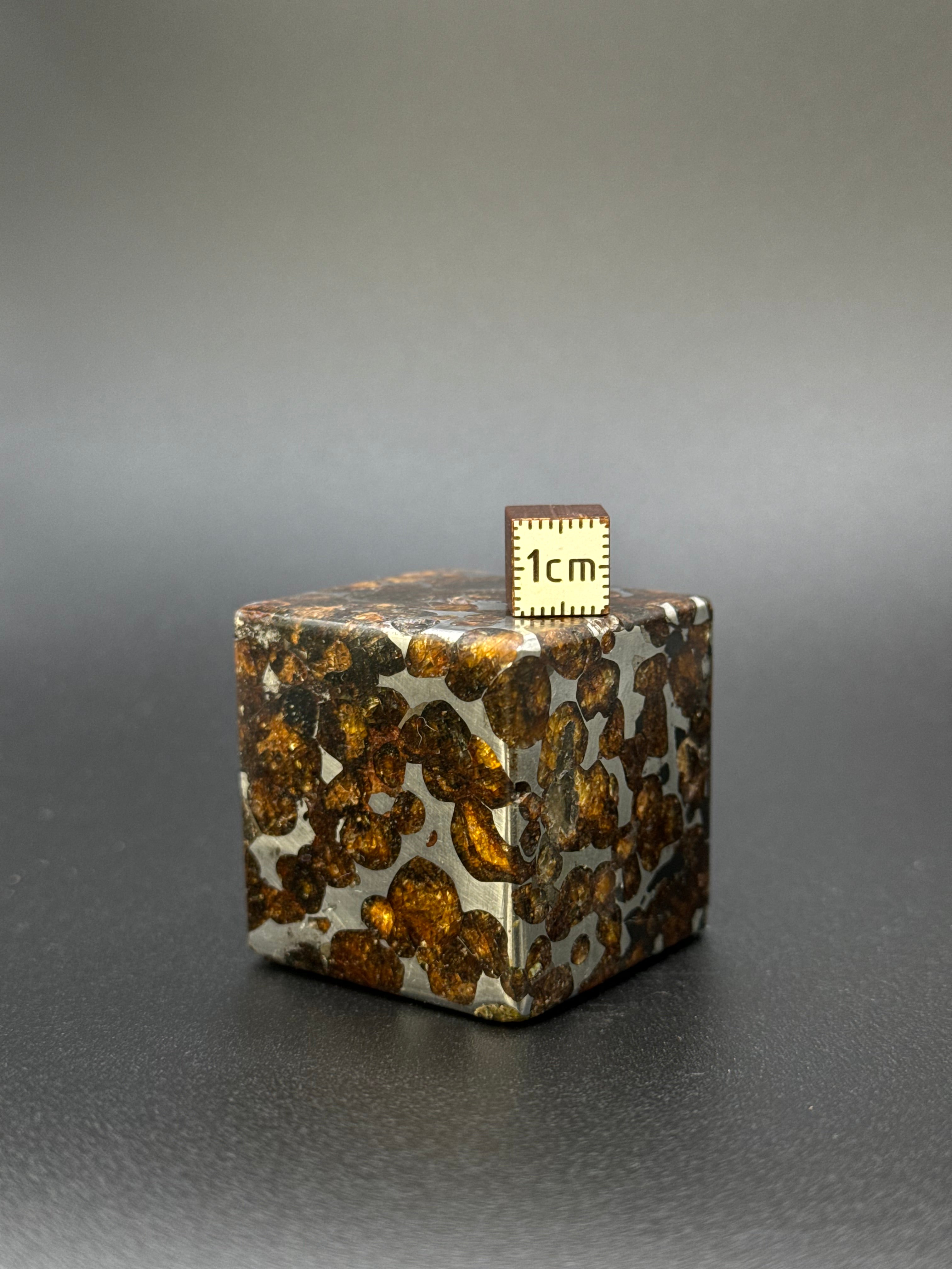 SERICHO PALLASITE METEORITE CUBE, KENYA. 224 GRAMS.
