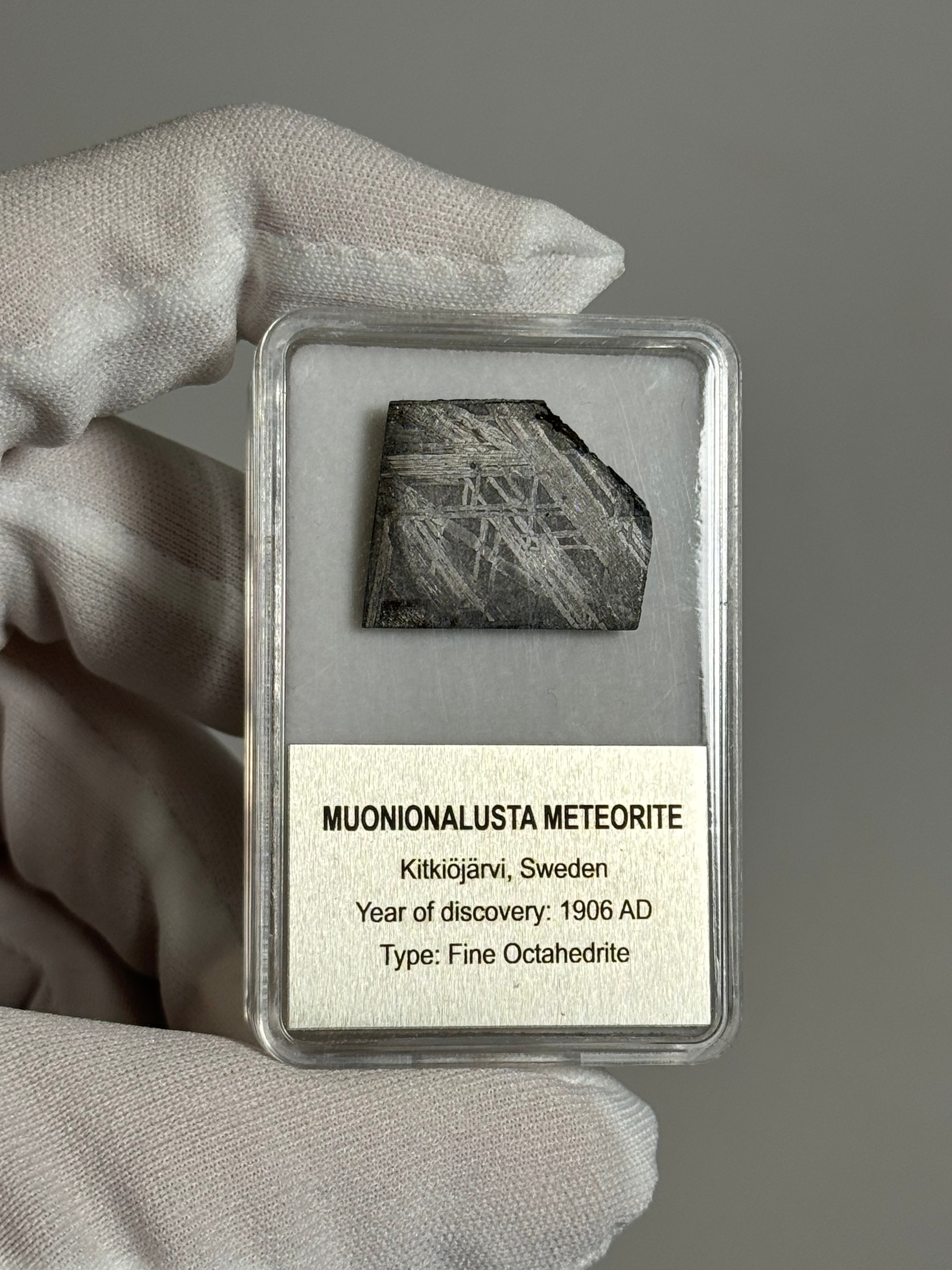 MUONIONALUSTA METEORITE, SWEDEN. DISPLAY BOX. 7 GRAMS.