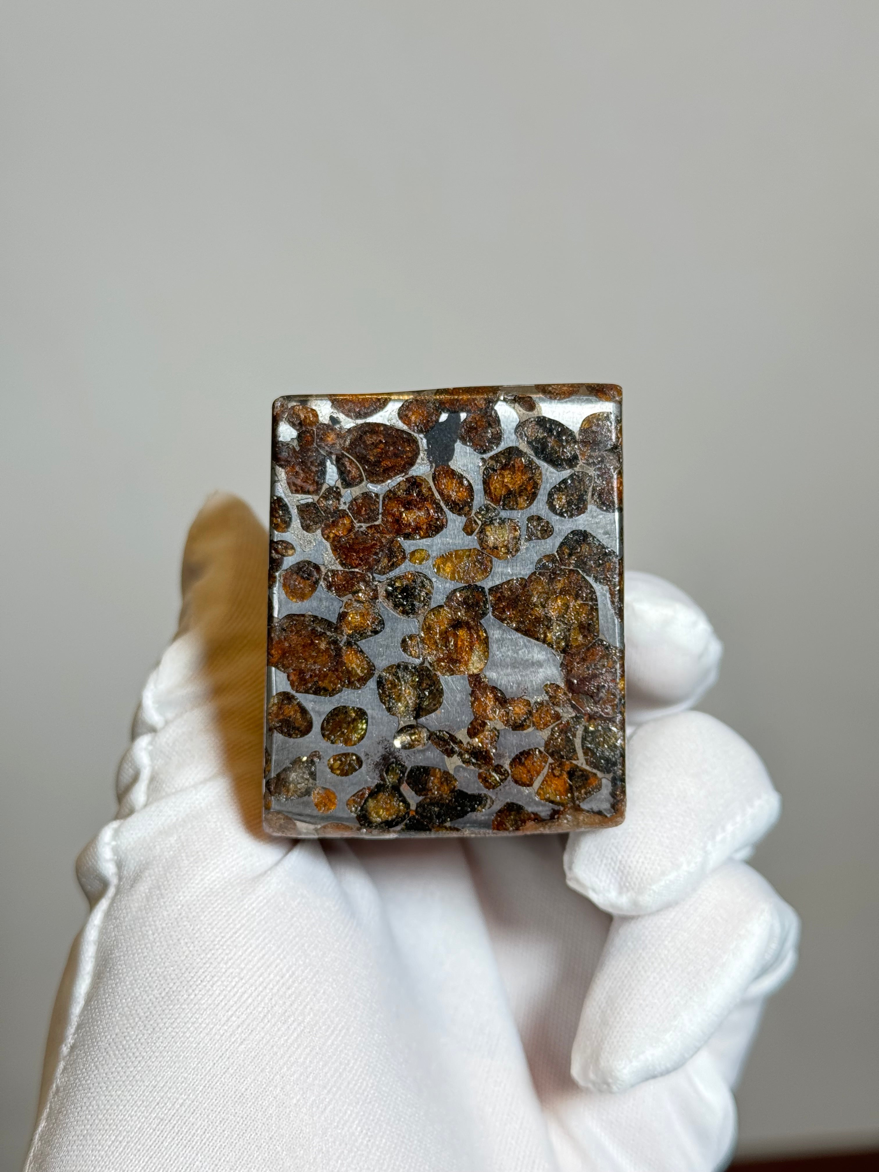 Sericho pallasite meteorite cube, Kenya. 631 grams.