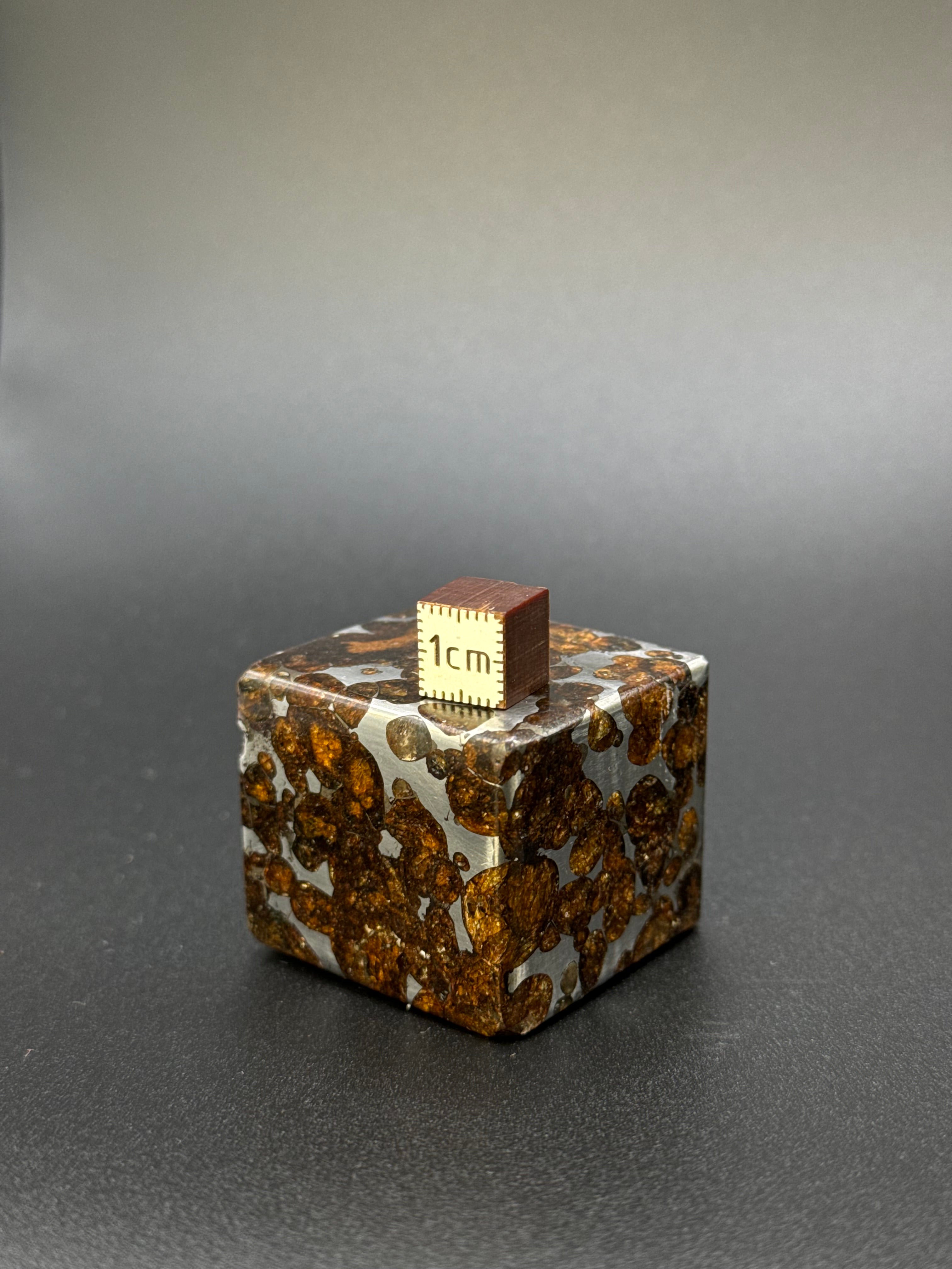 SERICHO PALLASITE METEORITE CUBE, KENYA. 178 GRAMS.