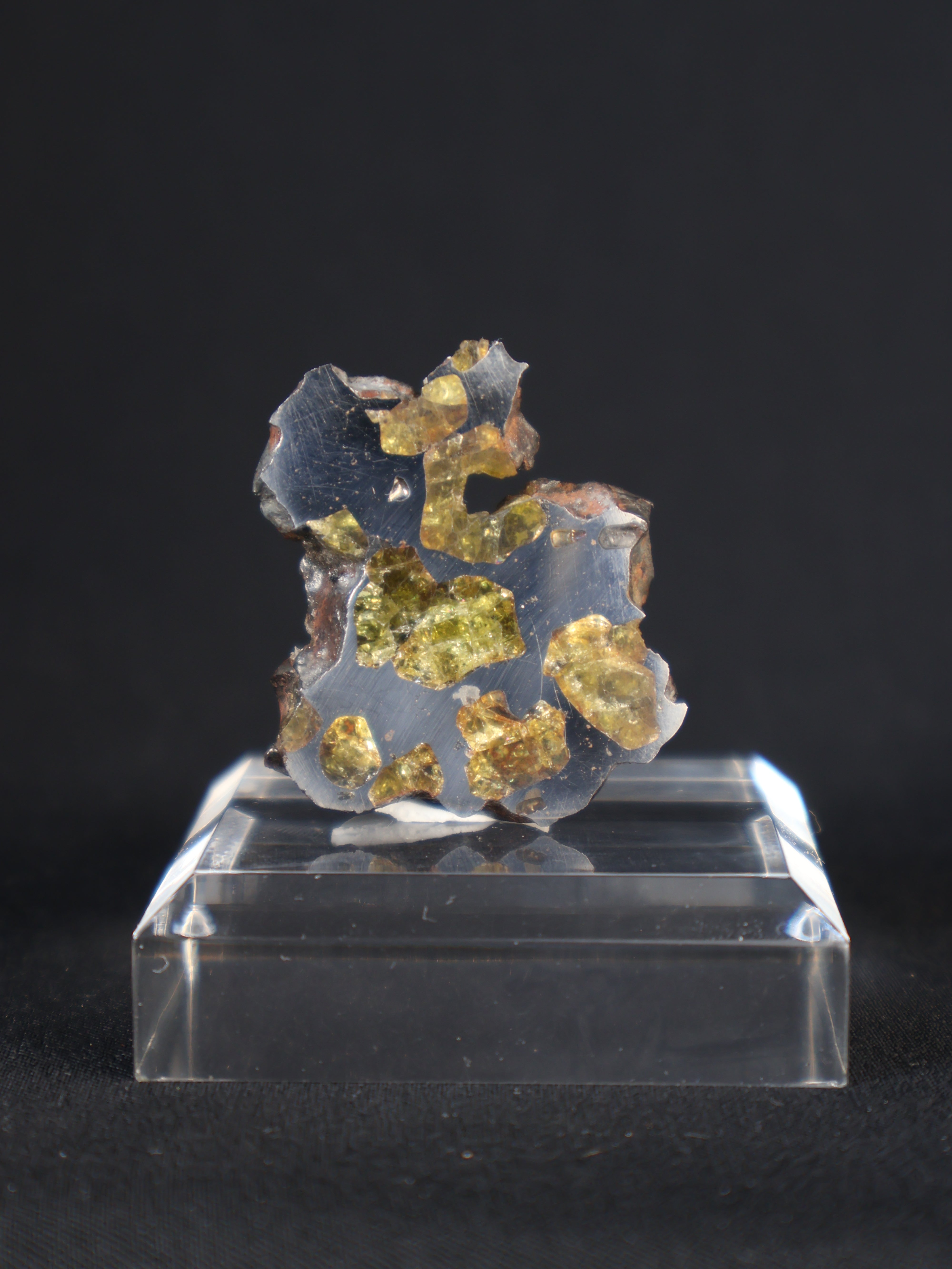 IMILAC PALLASITE METEORITE, END CUT, CHILE. 39,49 GRAMS.