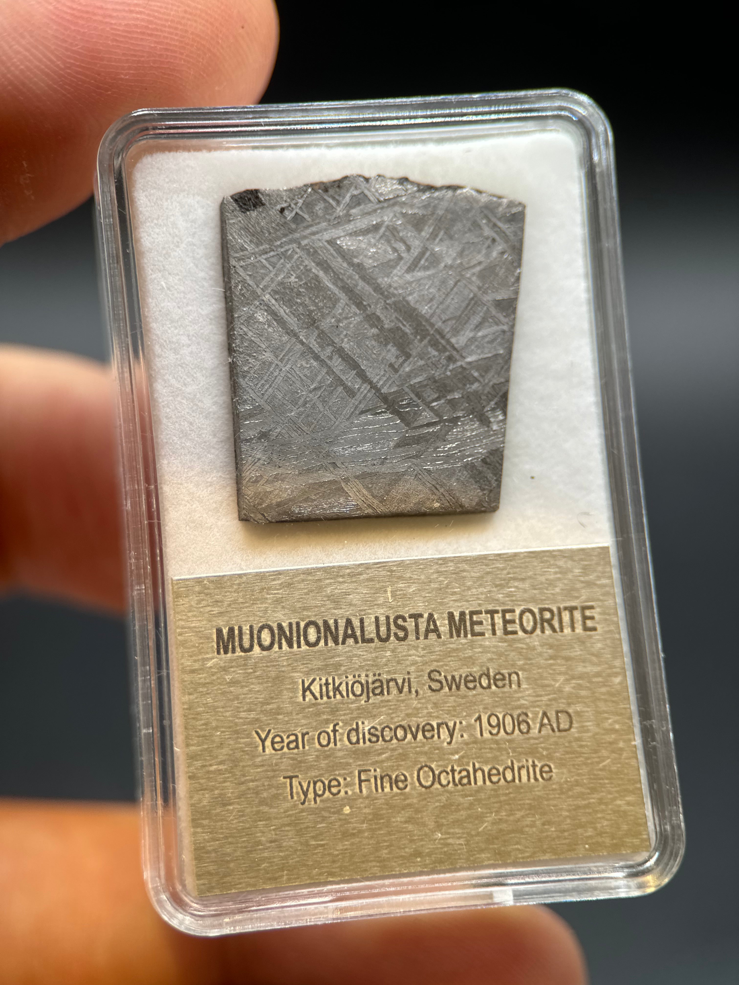 MUONIONALUSTA METEORITE IN DISPLAY BOX. 10,4 GRAMS.