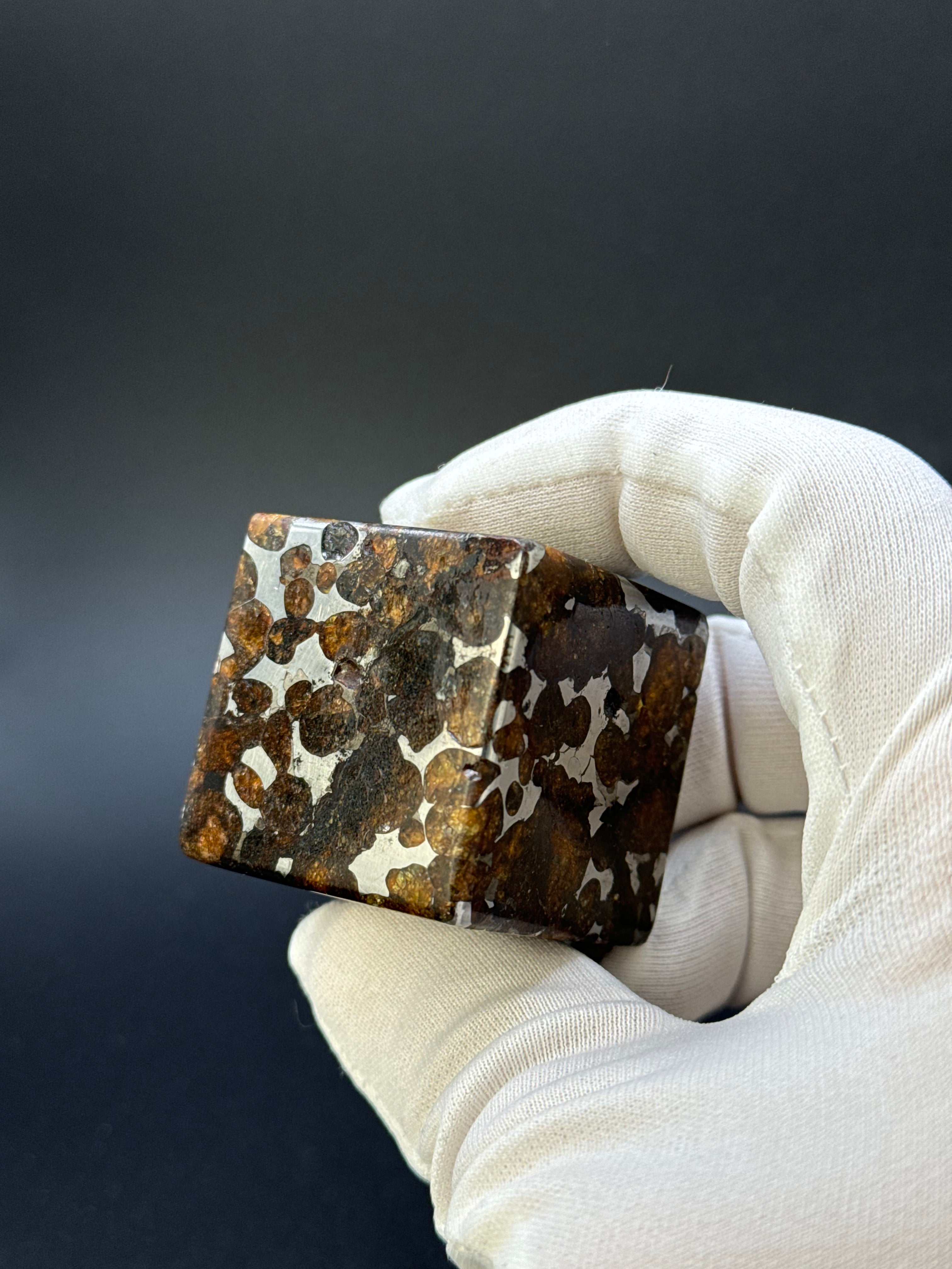 SERICHO PALLASITE METEORITE CUBE, KENYA. 224 GRAMS.