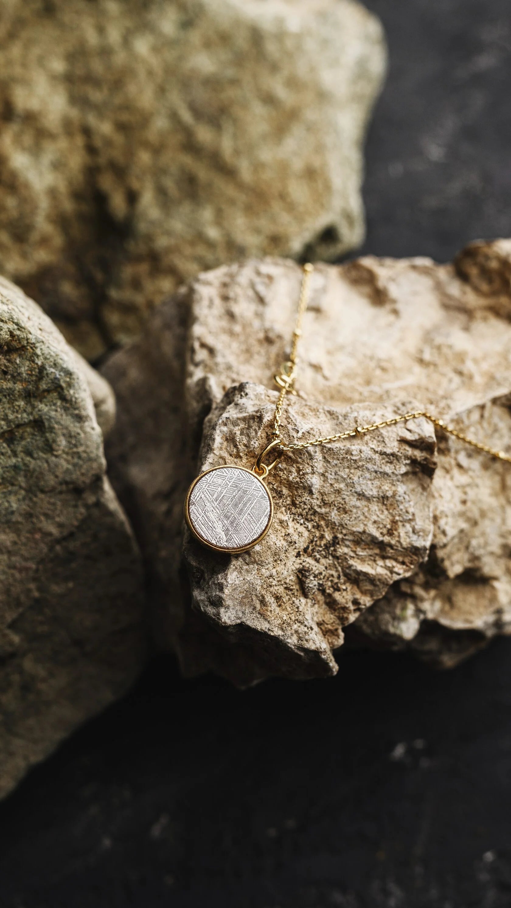 Muonionalusta meteorite pendant, Tree of life, 18k gold plated.