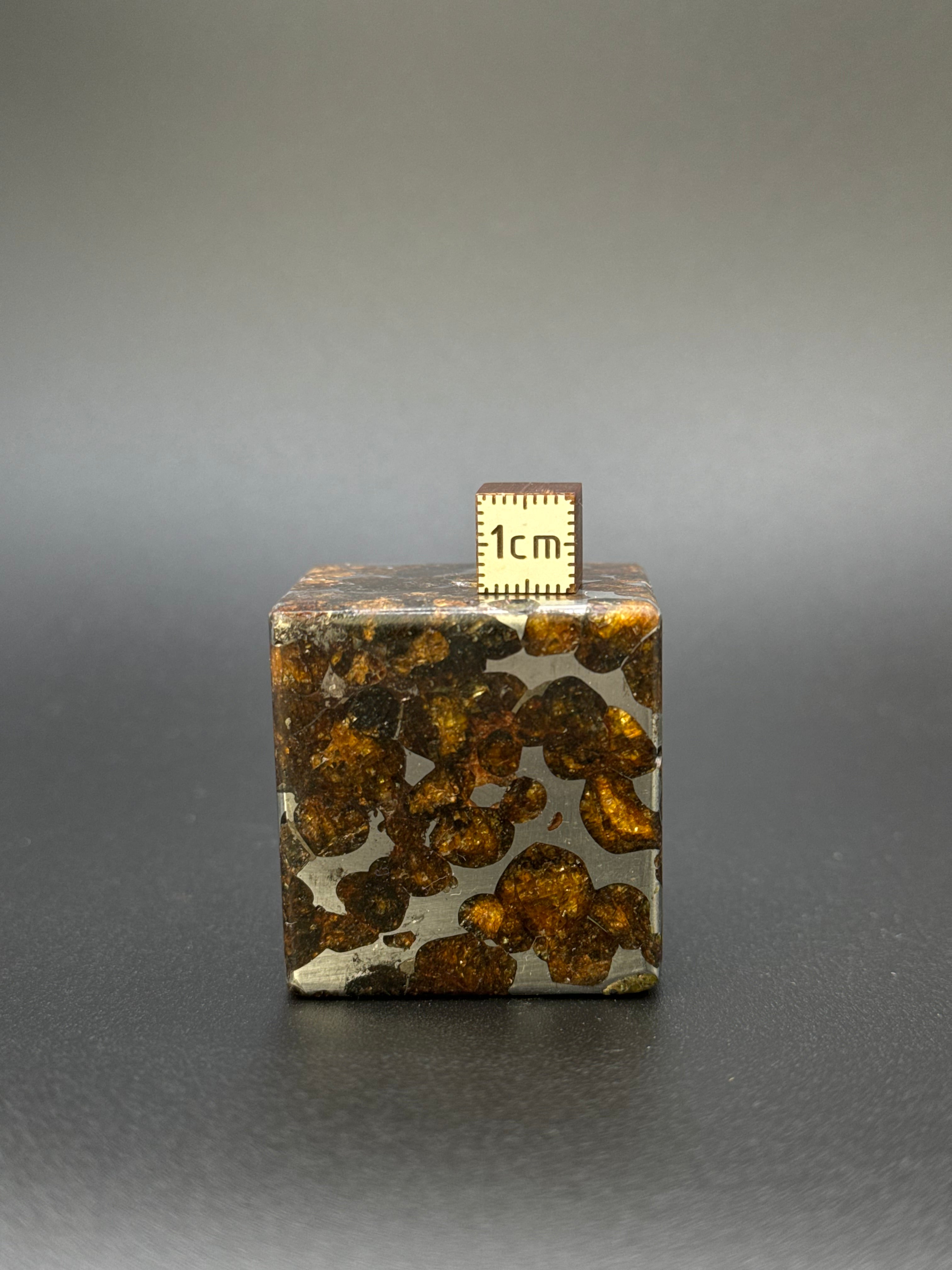SERICHO PALLASITE METEORITE CUBE, KENYA. 224 GRAMS.