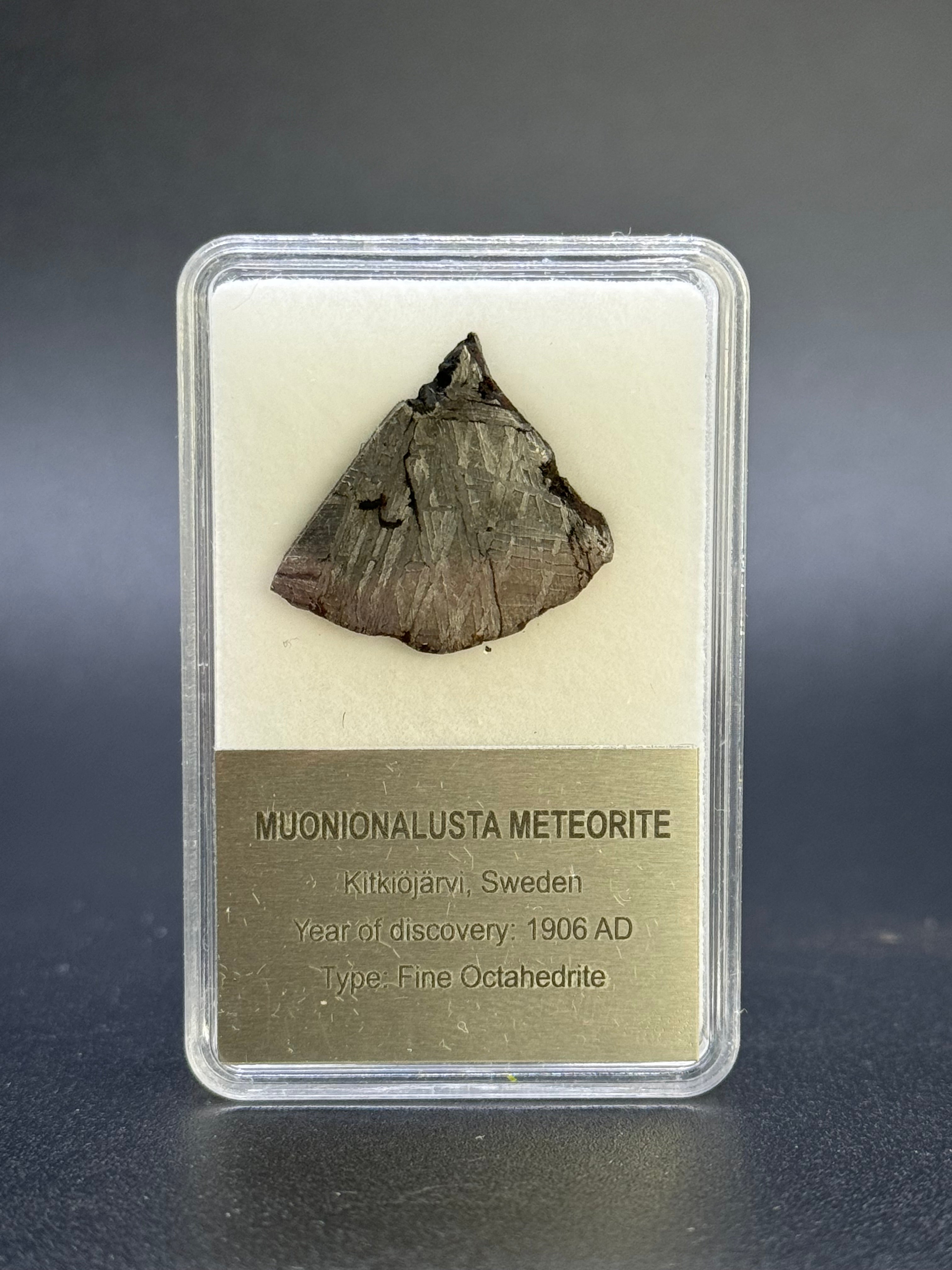 MUONIONALUSTA METEORITE, SWEDEN. DISPLAY BOX. 4,87 GRAMS.