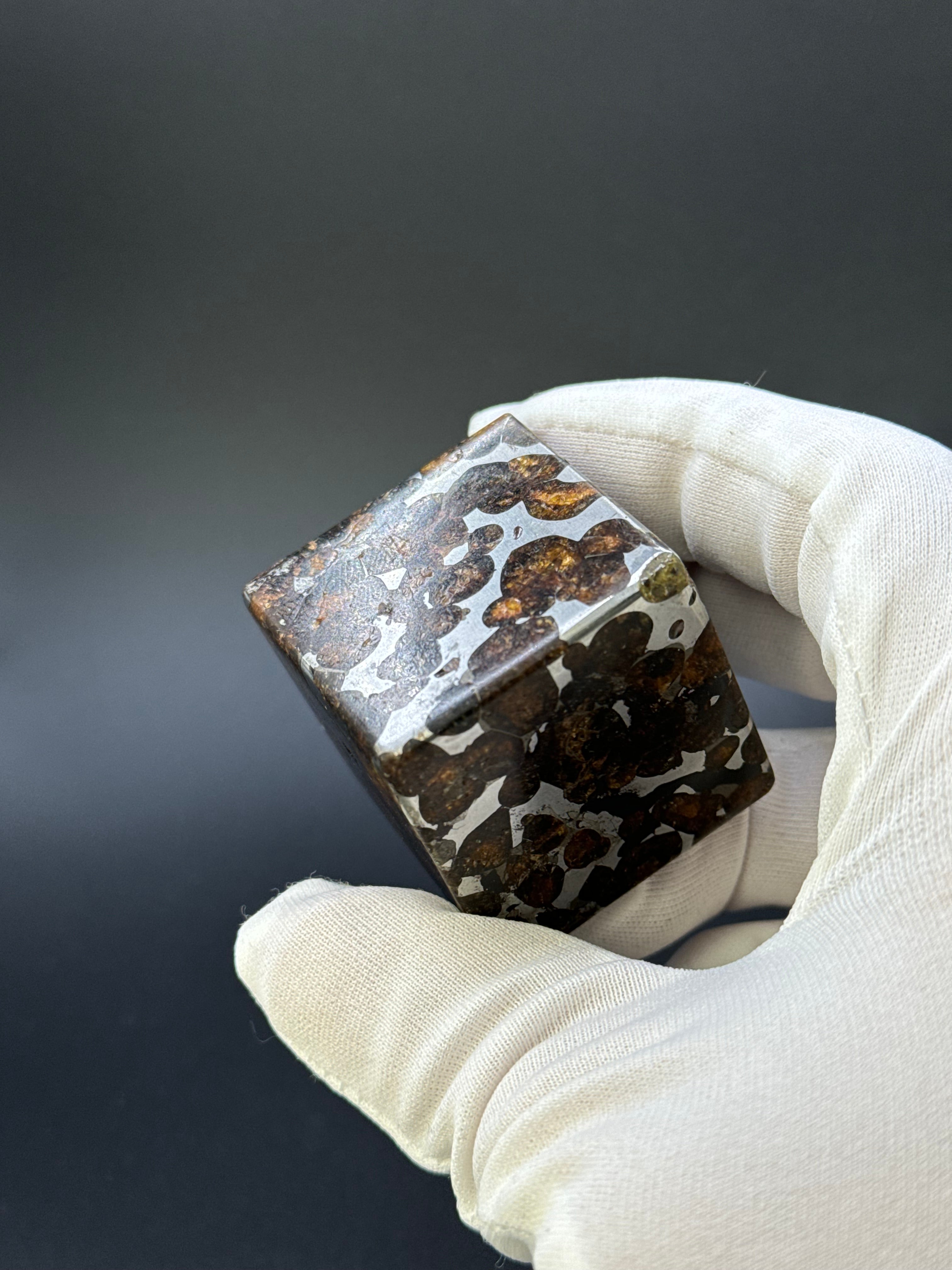 SERICHO PALLASITE METEORITE CUBE, KENYA. 224 GRAMS.