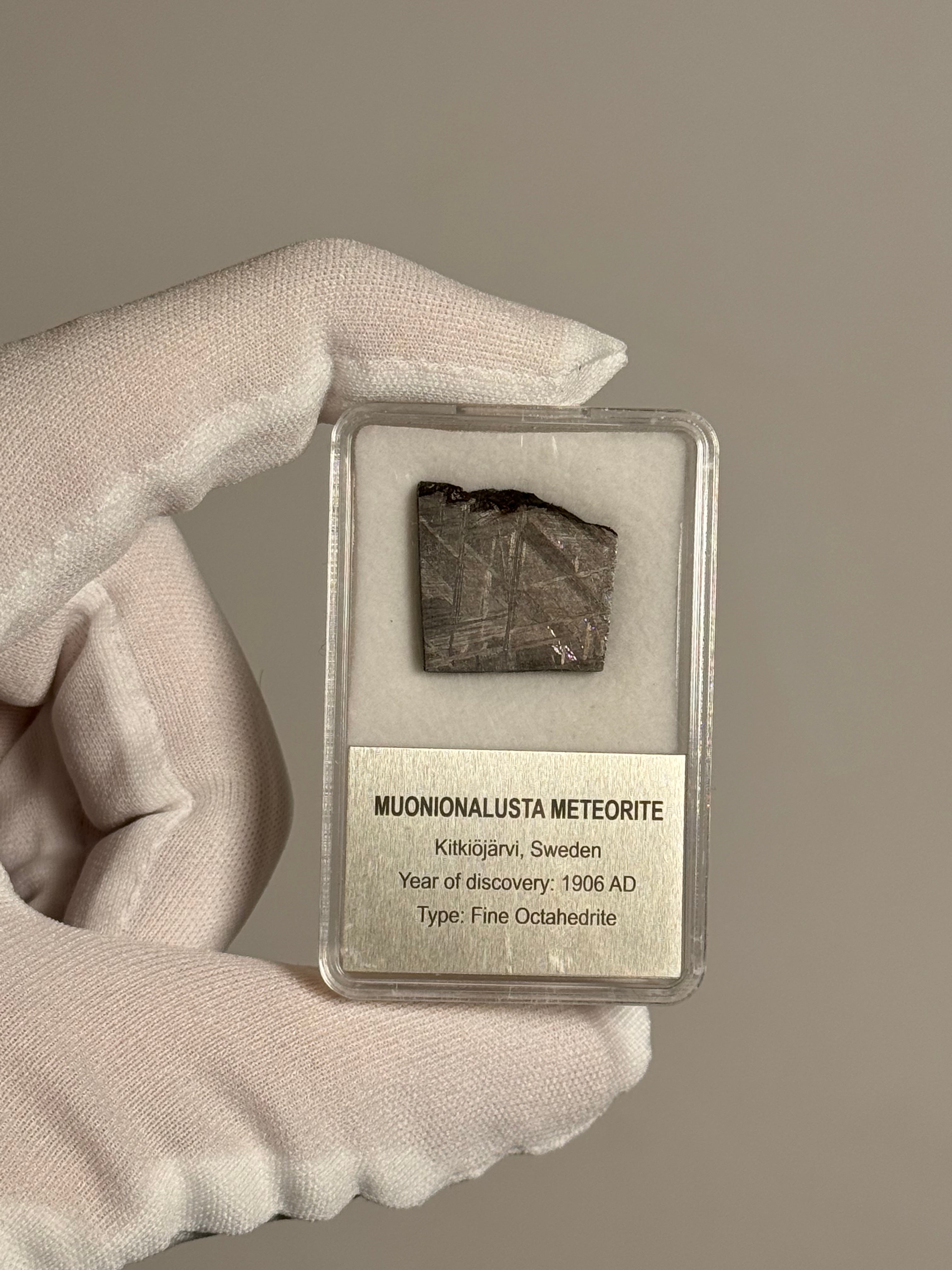 MUONIONALUSTA METEORITE, SWEDEN. DISPLAY BOX. 9,3 GRAMS.