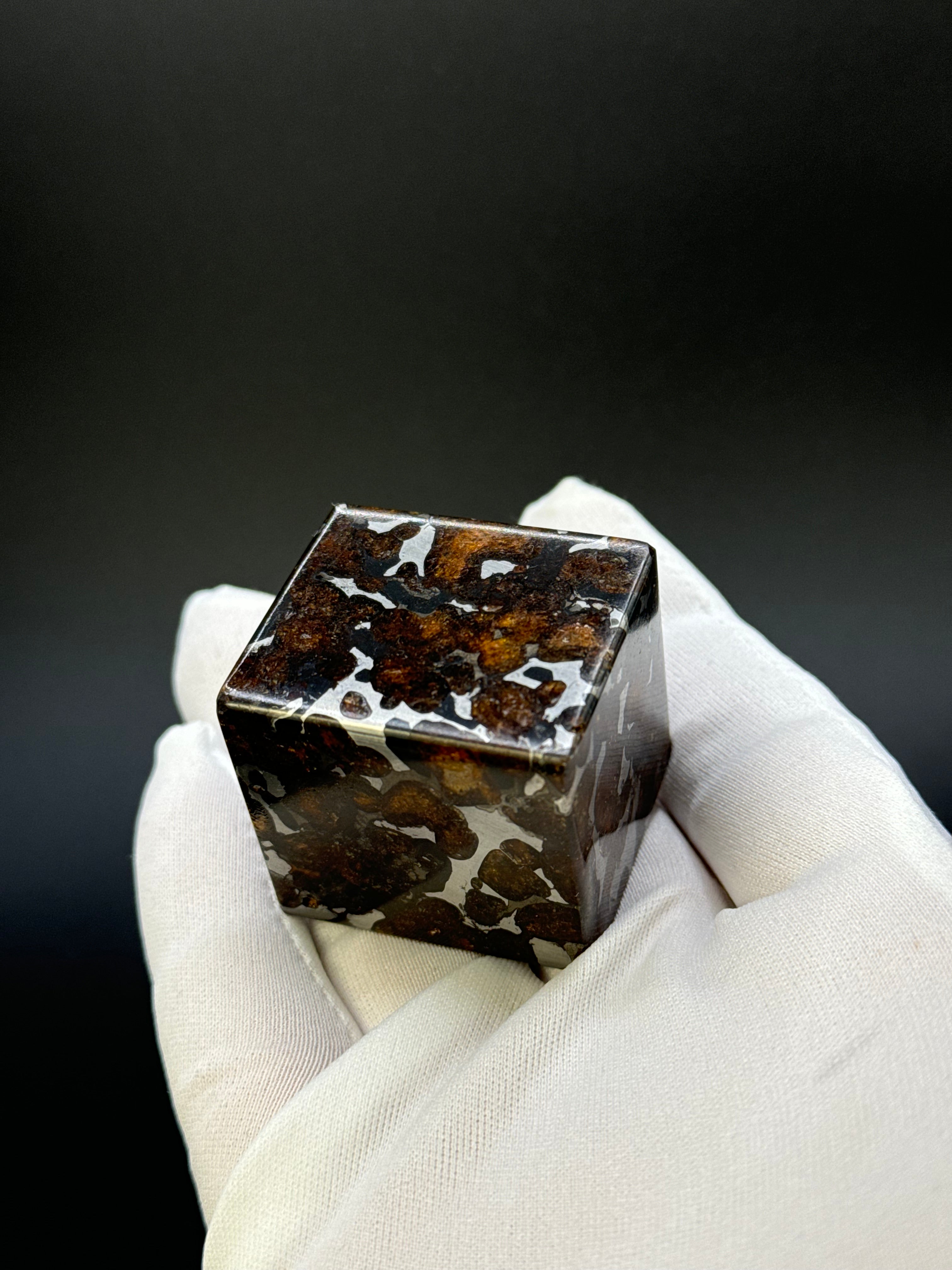 SERICHO PALLASITE METEORITE CUBE, KENYA. 178 GRAMS.