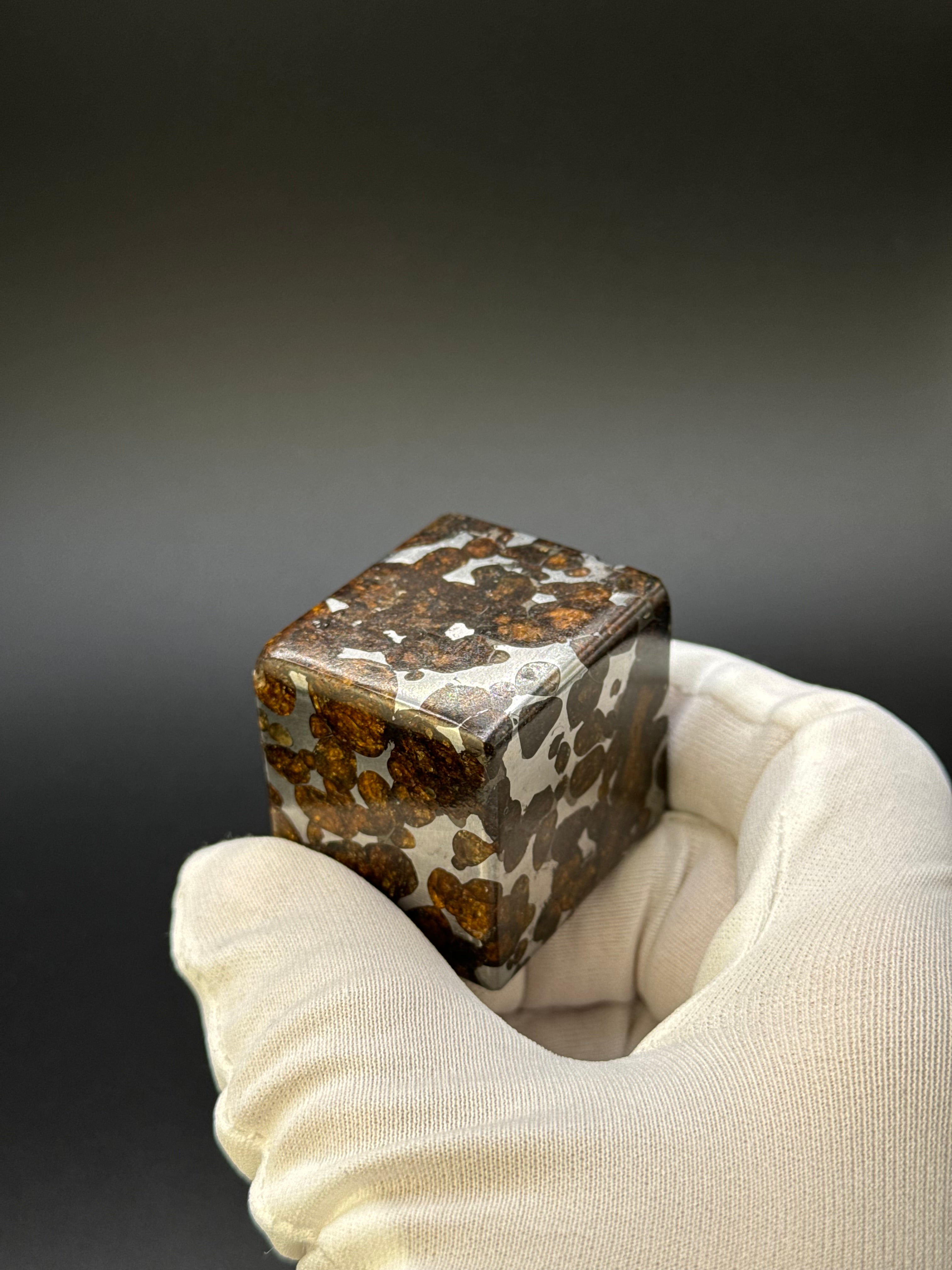 SERICHO PALLASITE METEORITE CUBE, KENYA. 178 GRAMS.