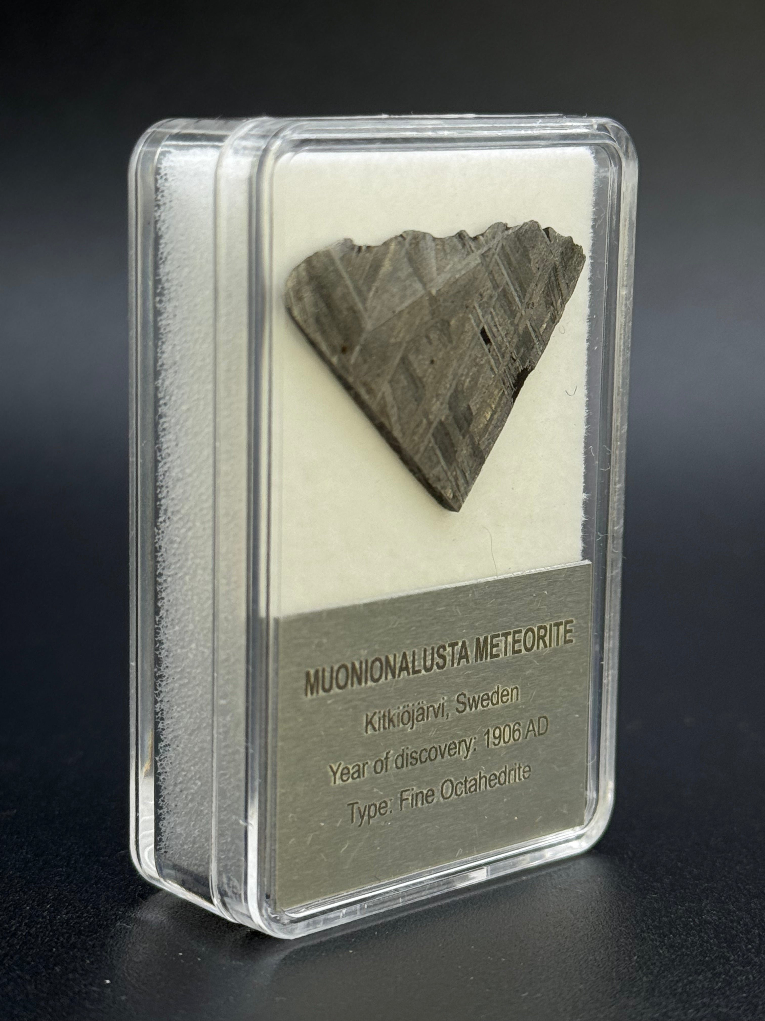 MUONIONALUSTA METEORITE, SWEDEN. DISPLAY BOX.