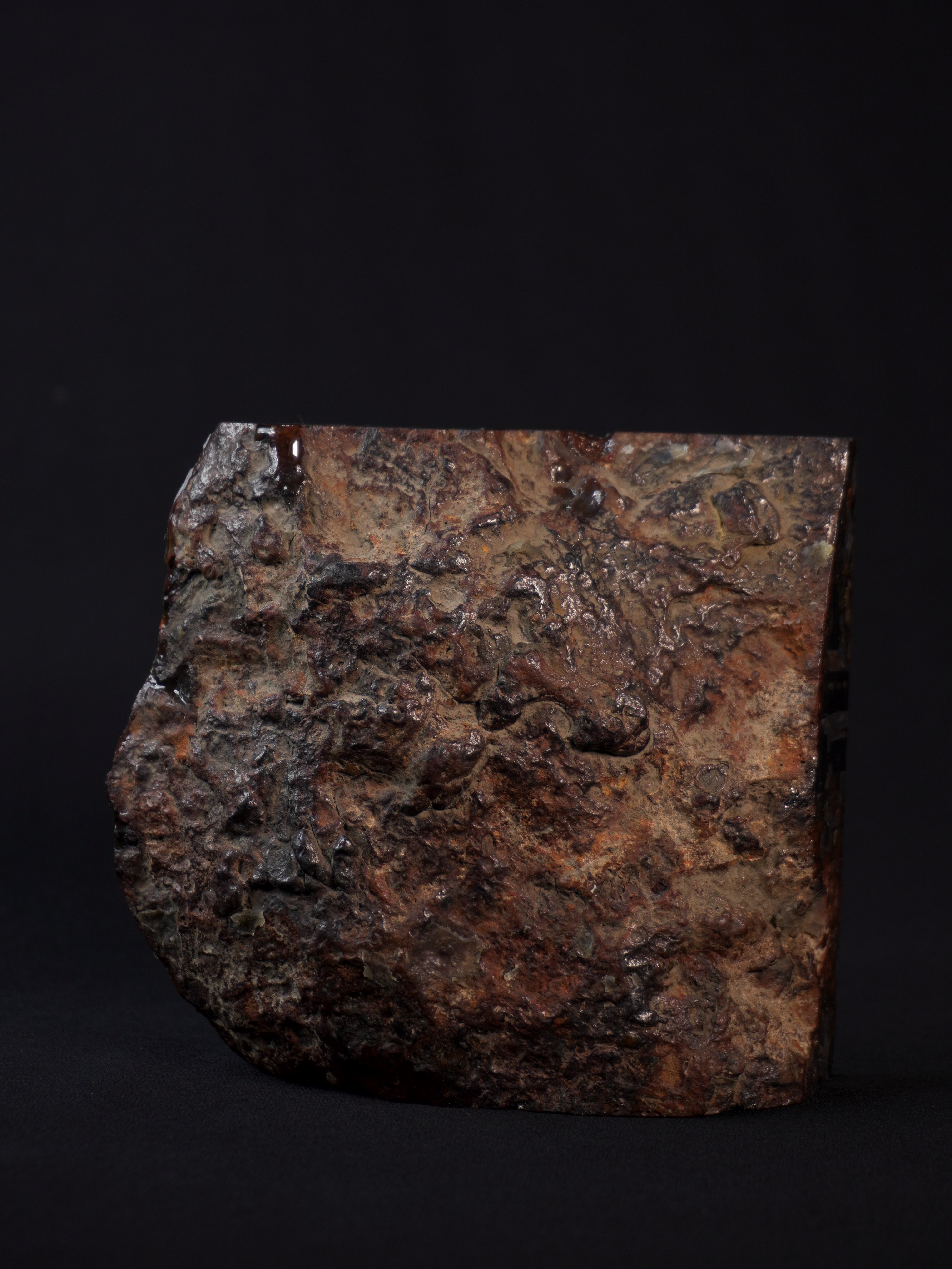 Sericho pallasite meteorite, Kenya. 836 grams end-cut.