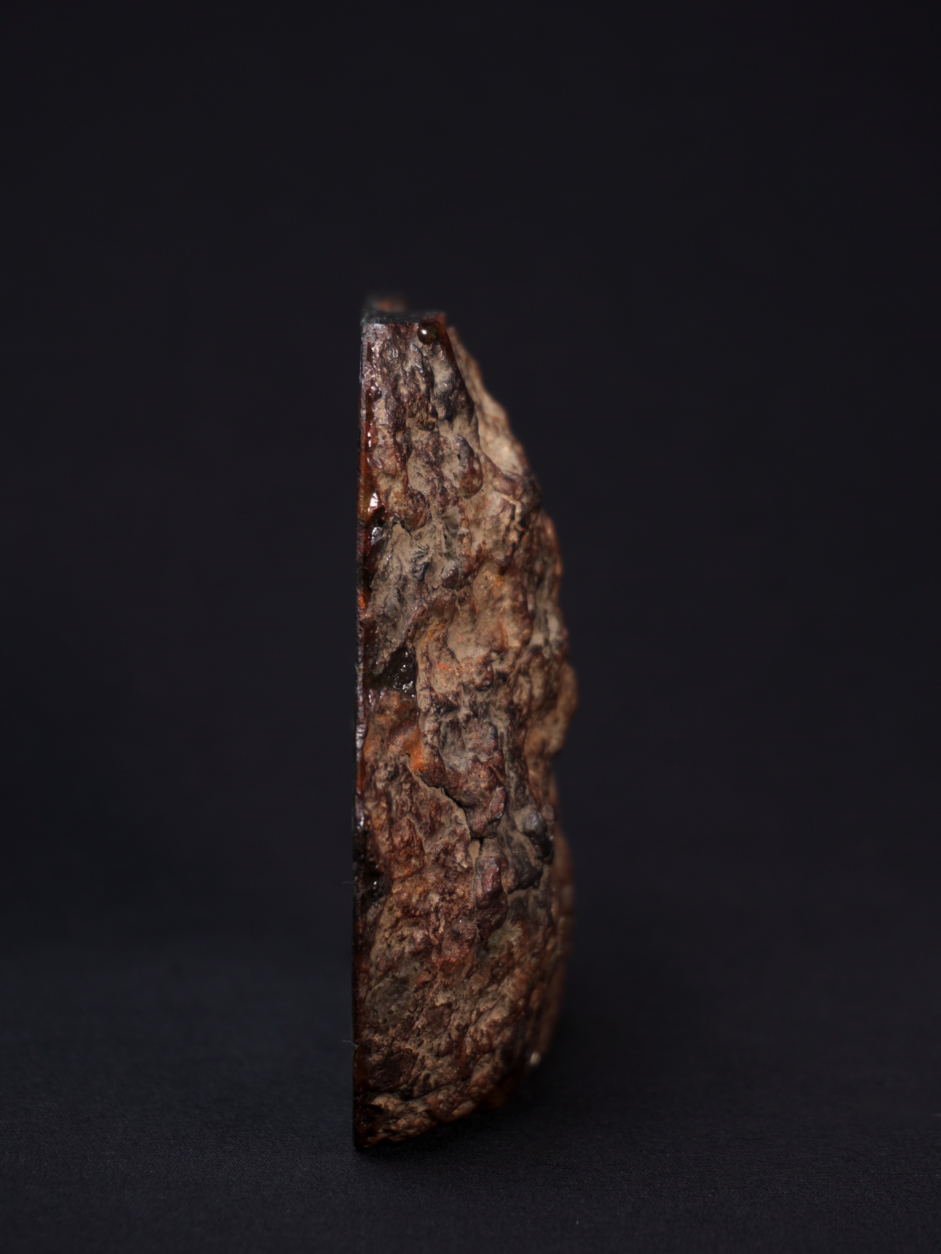 Sericho pallasite meteorite, Kenya. 836 grams end-cut.