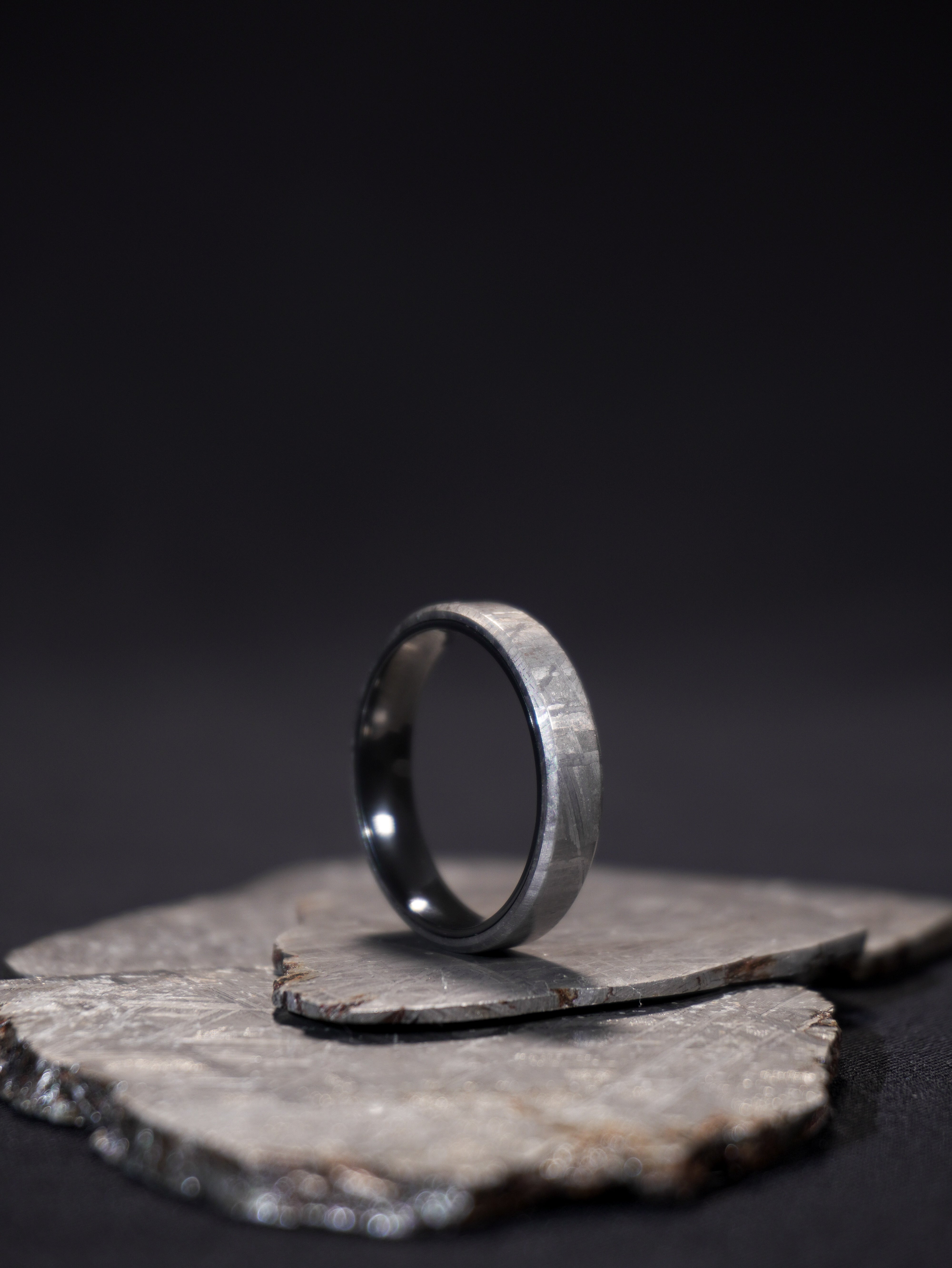 Interstellar One - Muonionalusta Meteorite & Black Tungsten Ring
