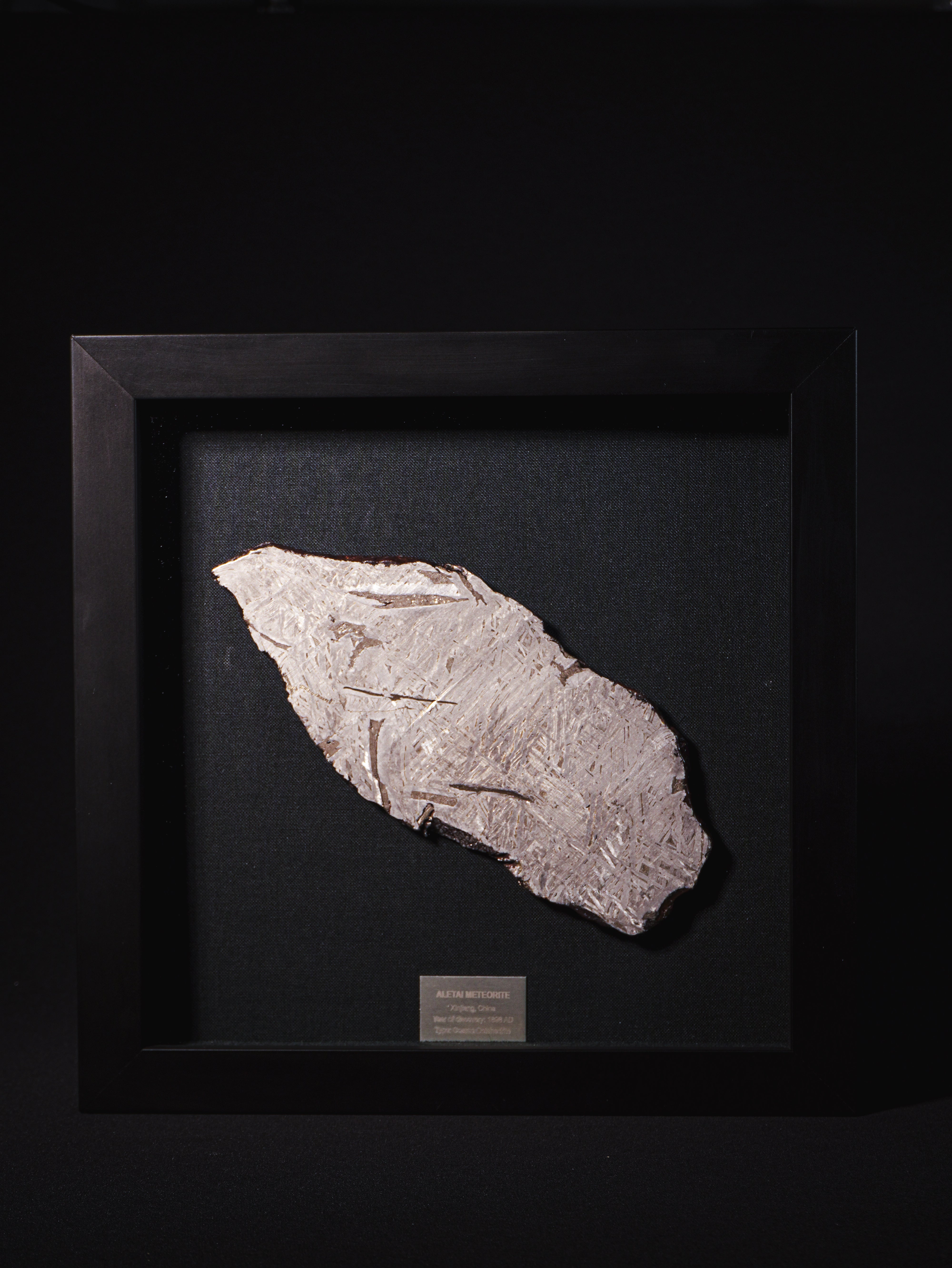 Aletai meteorite framed slice with crust - 303 g