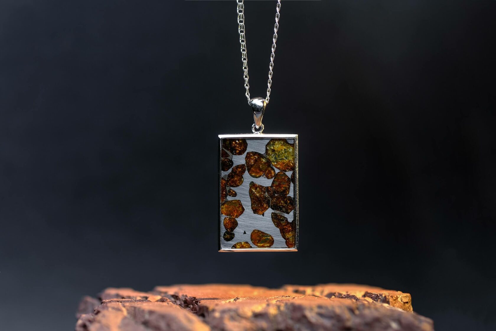 Big Pendant of Sericho Meteorite, dogtag shape of pallasite pendant, authentic meteorite pendant