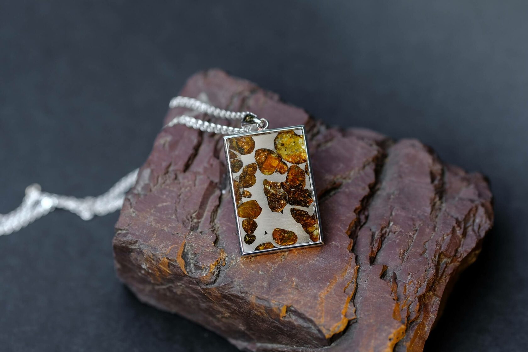 Big Pendant of Sericho Meteorite, dogtag shape of pallasite pendant, authentic meteorite pendant
