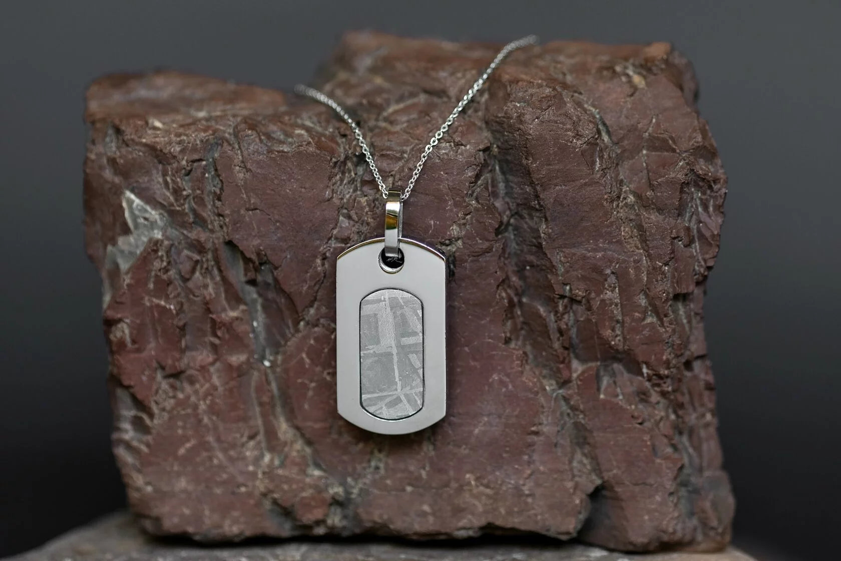 Meteorite Dog Tag pendant, Meteorite Dog Tag pendant made with Muonionalusta meteorite, authentic meteorite jewelry