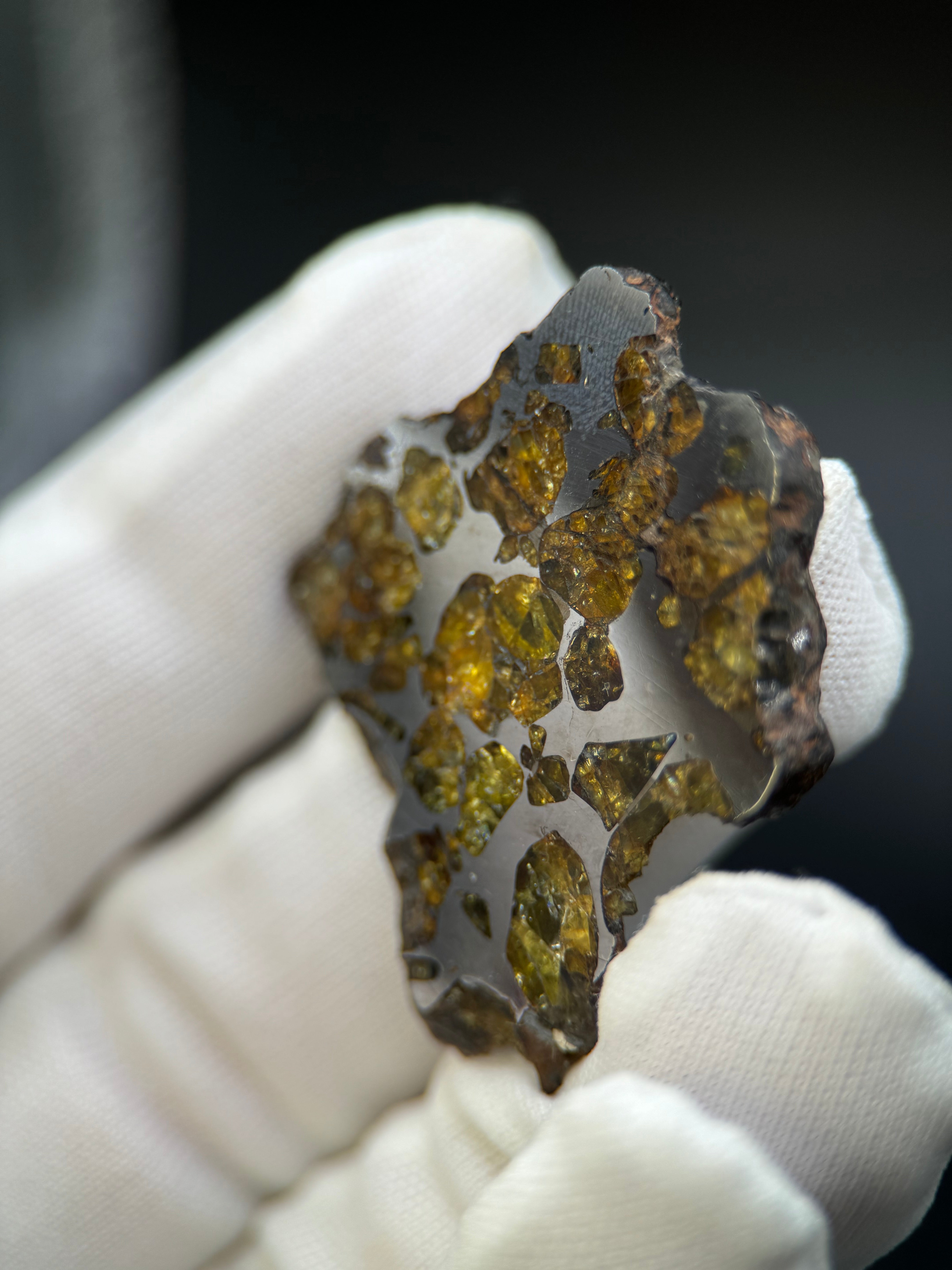 IMILAC PALLASITE METEORITE, CHILE. 15,06 GRAMS slice