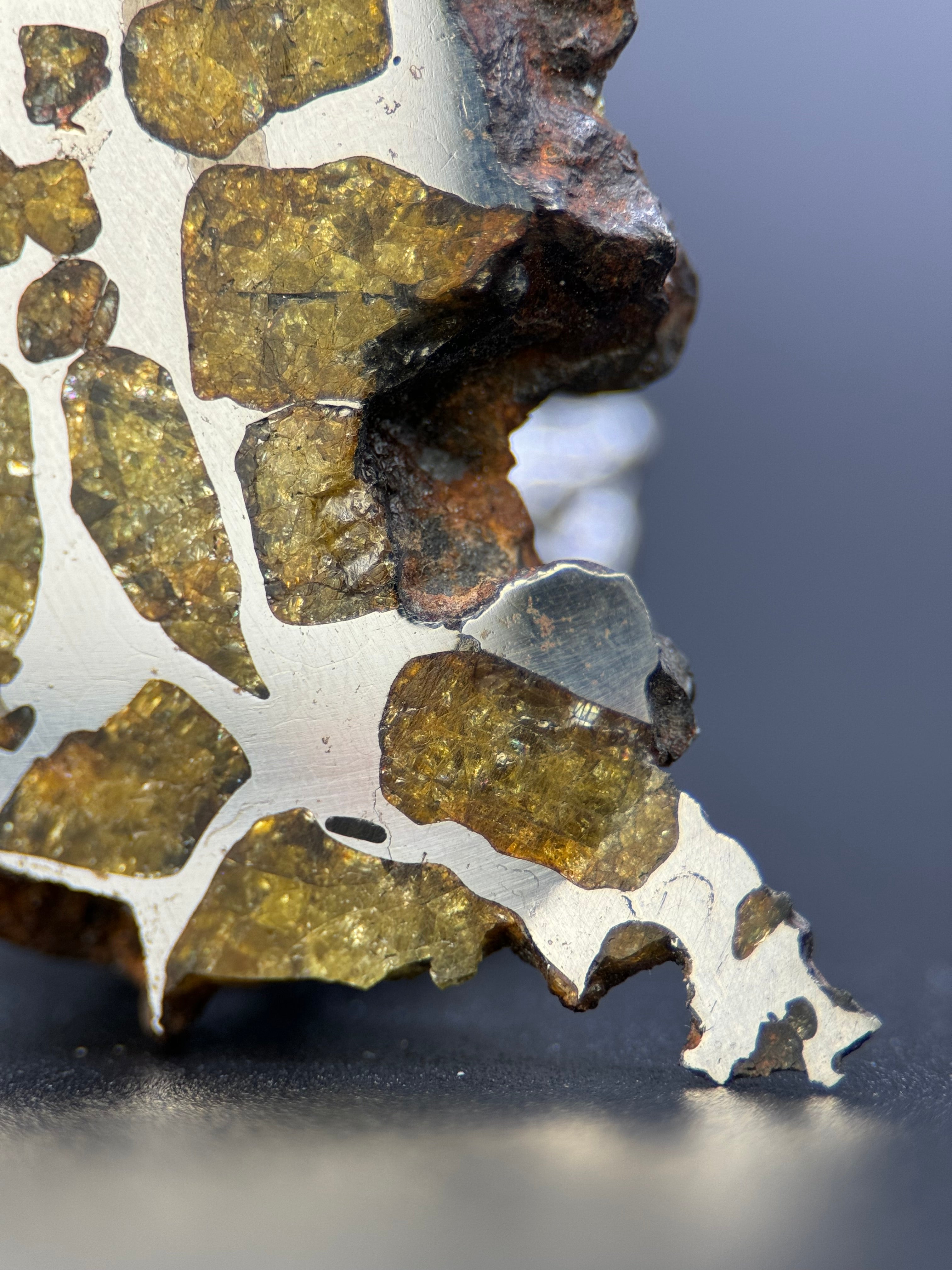 IMILAC PALLASITE METEORITE, END CUT, CHILE. 25,36 GRAMS.
