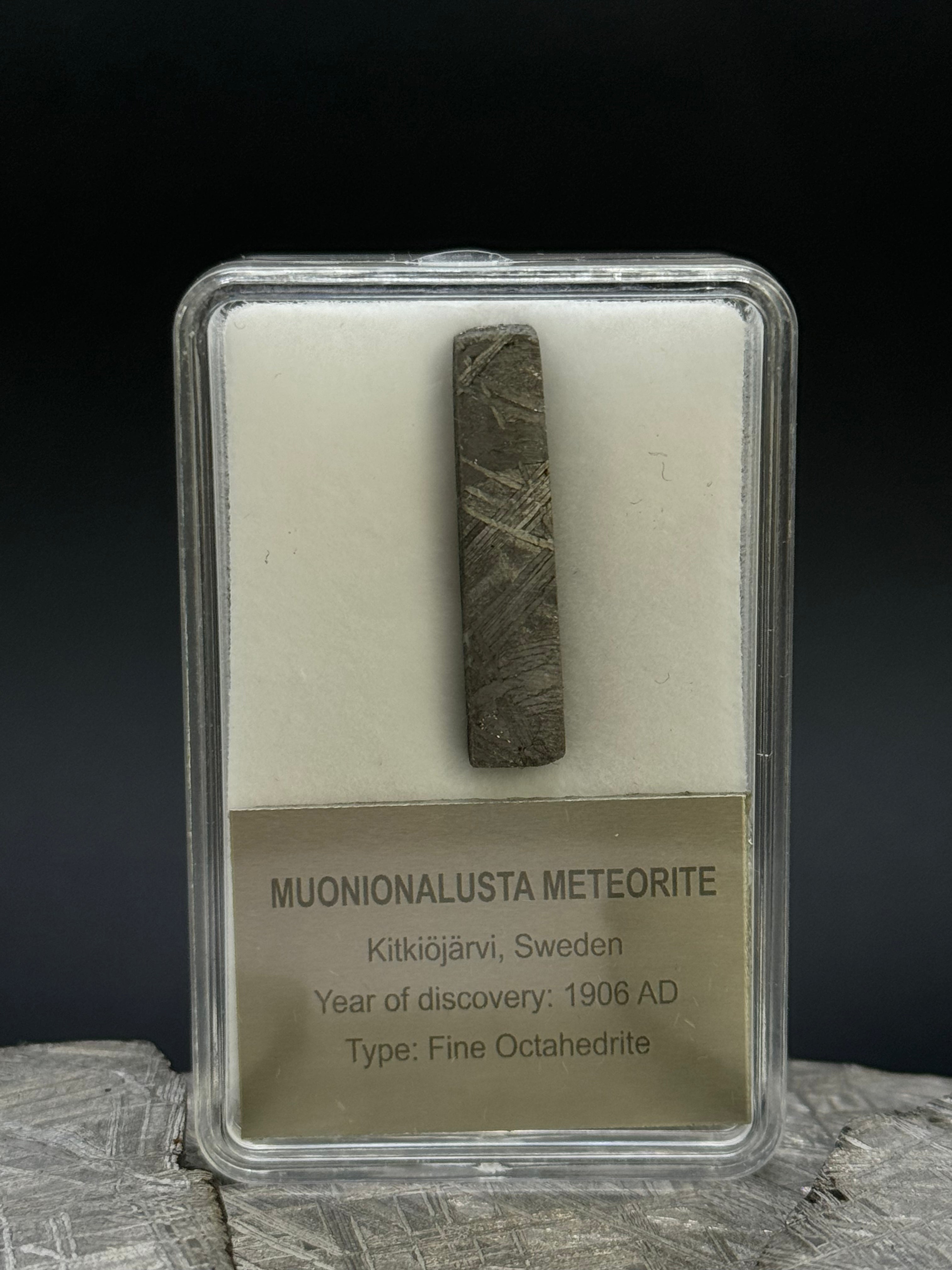 Muonionalusta meteorite, Sweden. Display box. 5,11 grams.