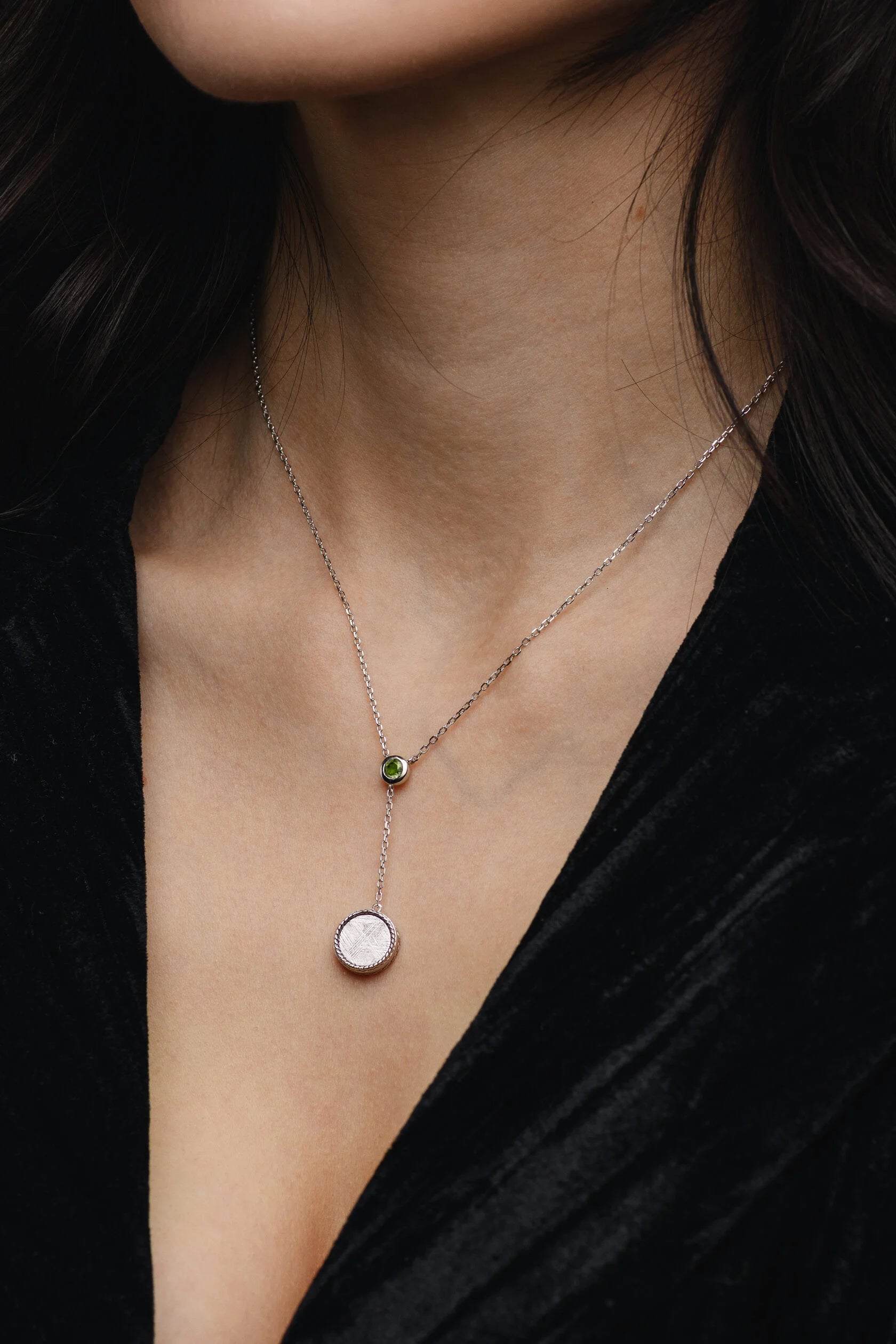 Muonionalusta meteorite and Moldavite pendant, aurora.