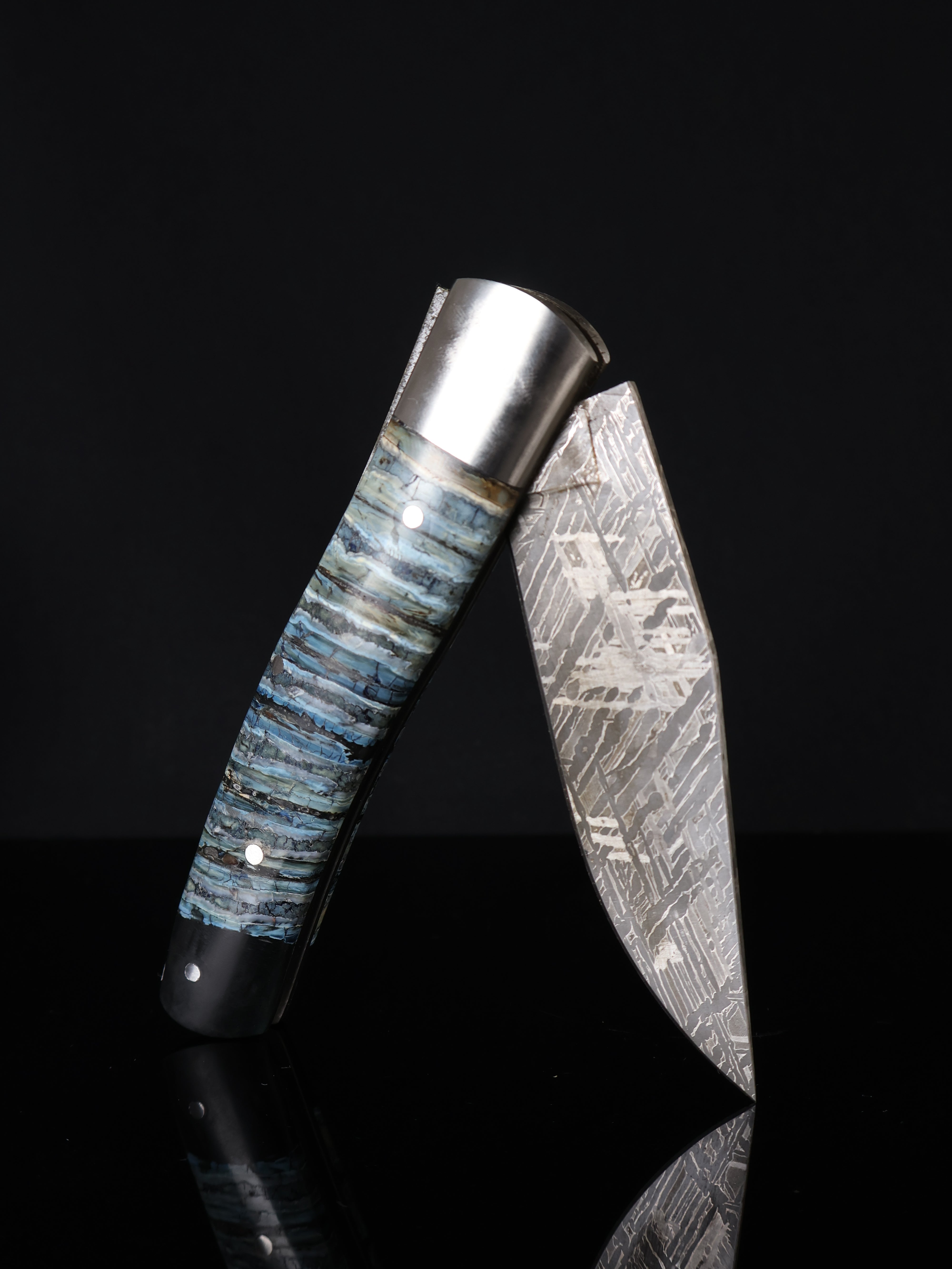 Aletai Meteorite Folding Knife with Woolly Mammoth Fossil Ivory Handle