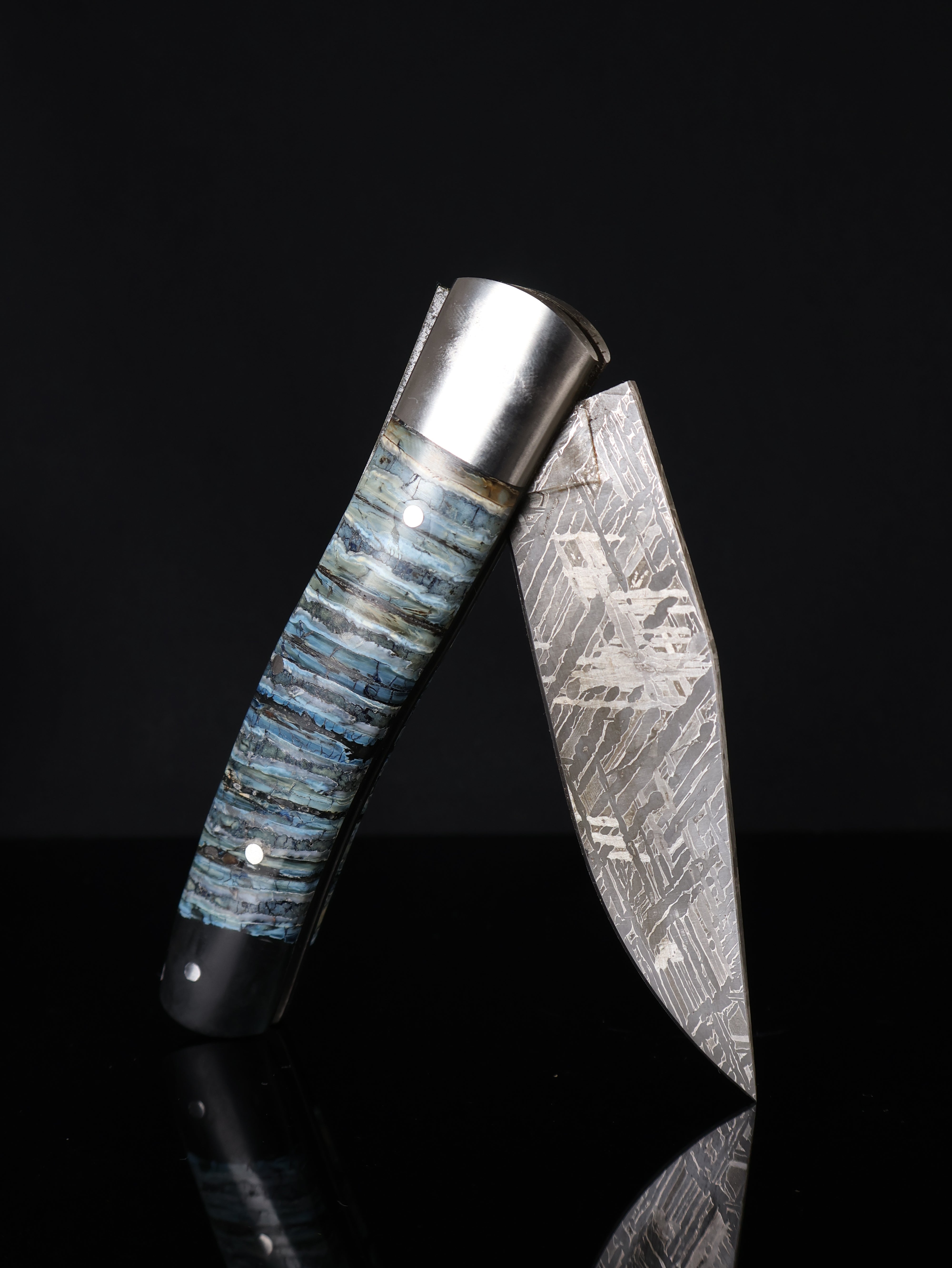Aletai Meteorite Folding Knife with Woolly Mammoth Fossil Ivory Handle