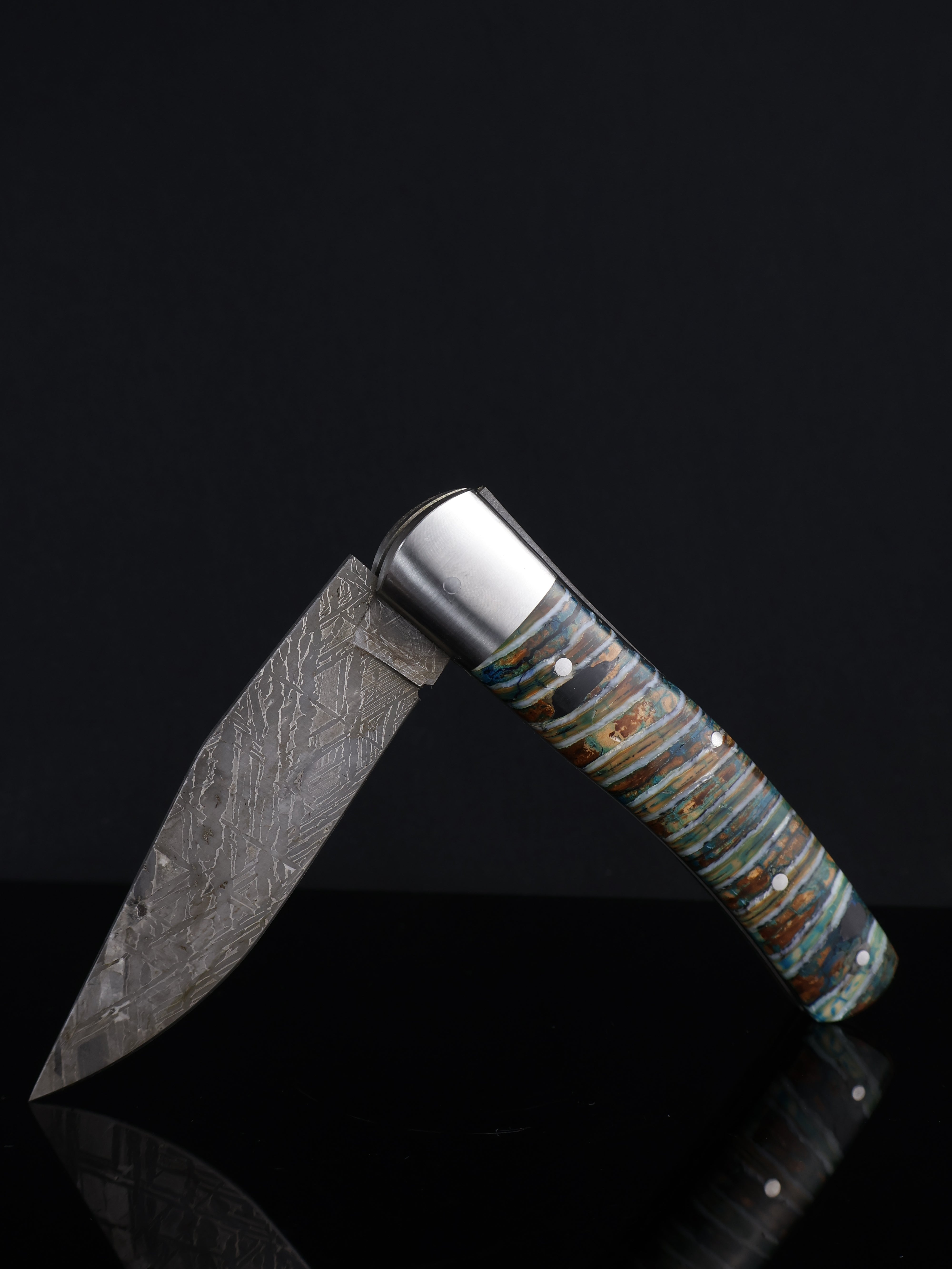 Aletai Meteorite Folding Knife with Woolly Mammoth Fossil Ivory Handle