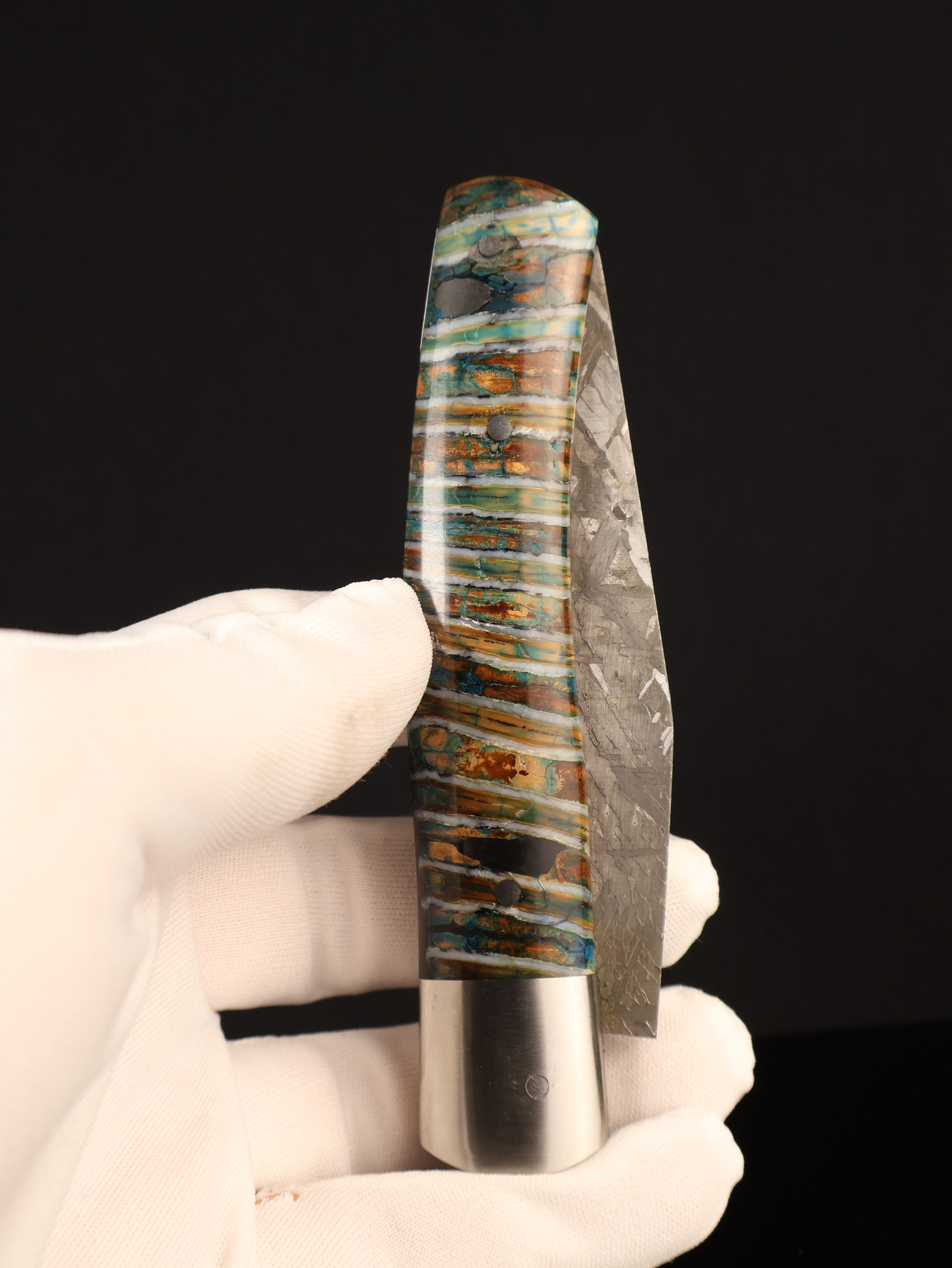Aletai Meteorite Folding Knife with Woolly Mammoth Fossil Ivory Handle