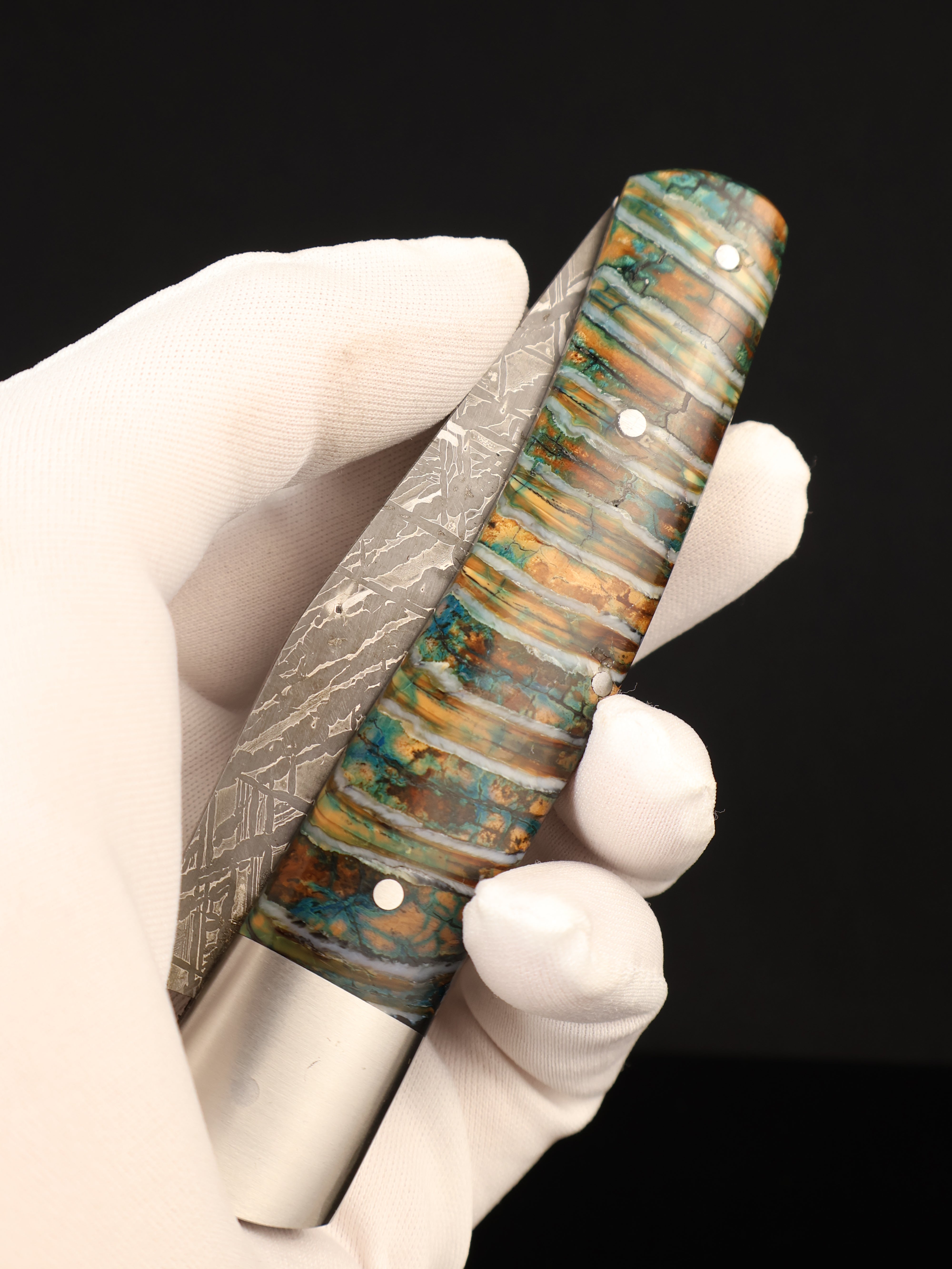 Aletai Meteorite Folding Knife with Woolly Mammoth Fossil Ivory Handle
