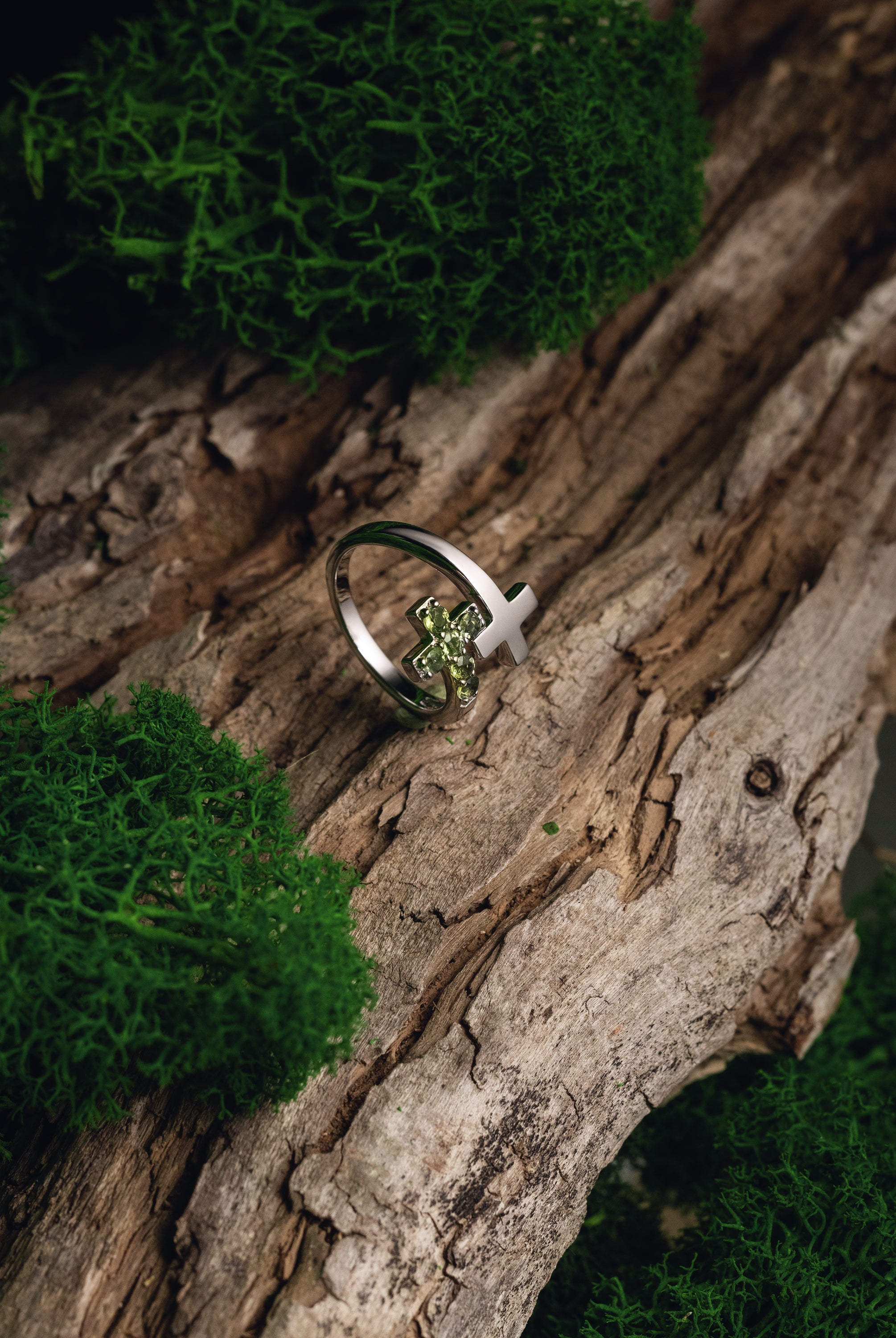 Moldavite Cross ring