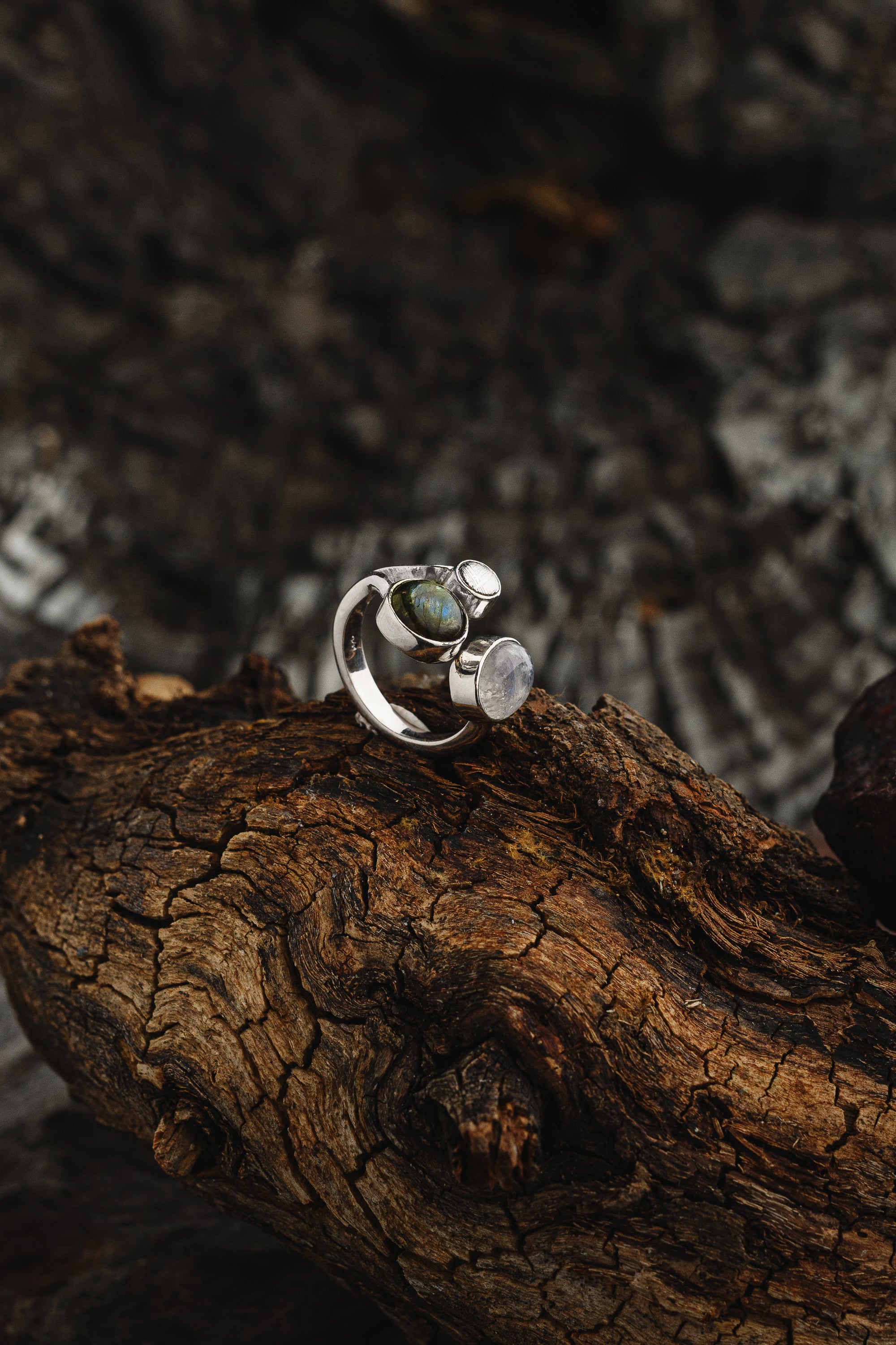 Ring Universe, with Muonionalusta meteorite and natural stones
