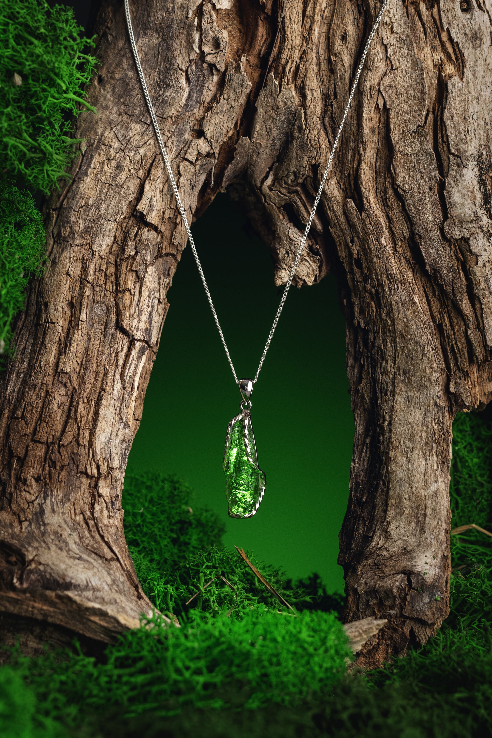 Raw moldavite pendant