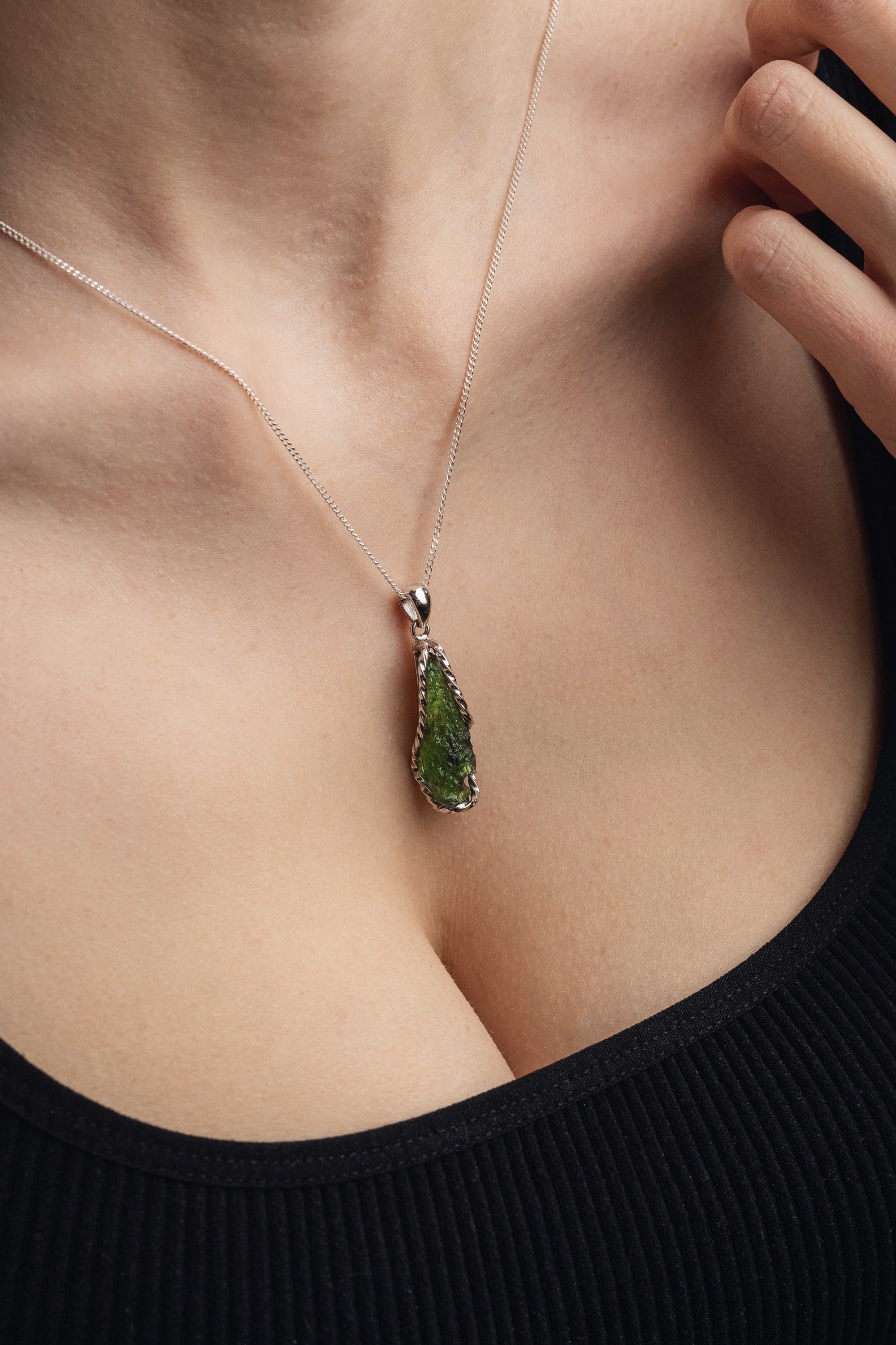 Raw moldavite pendant