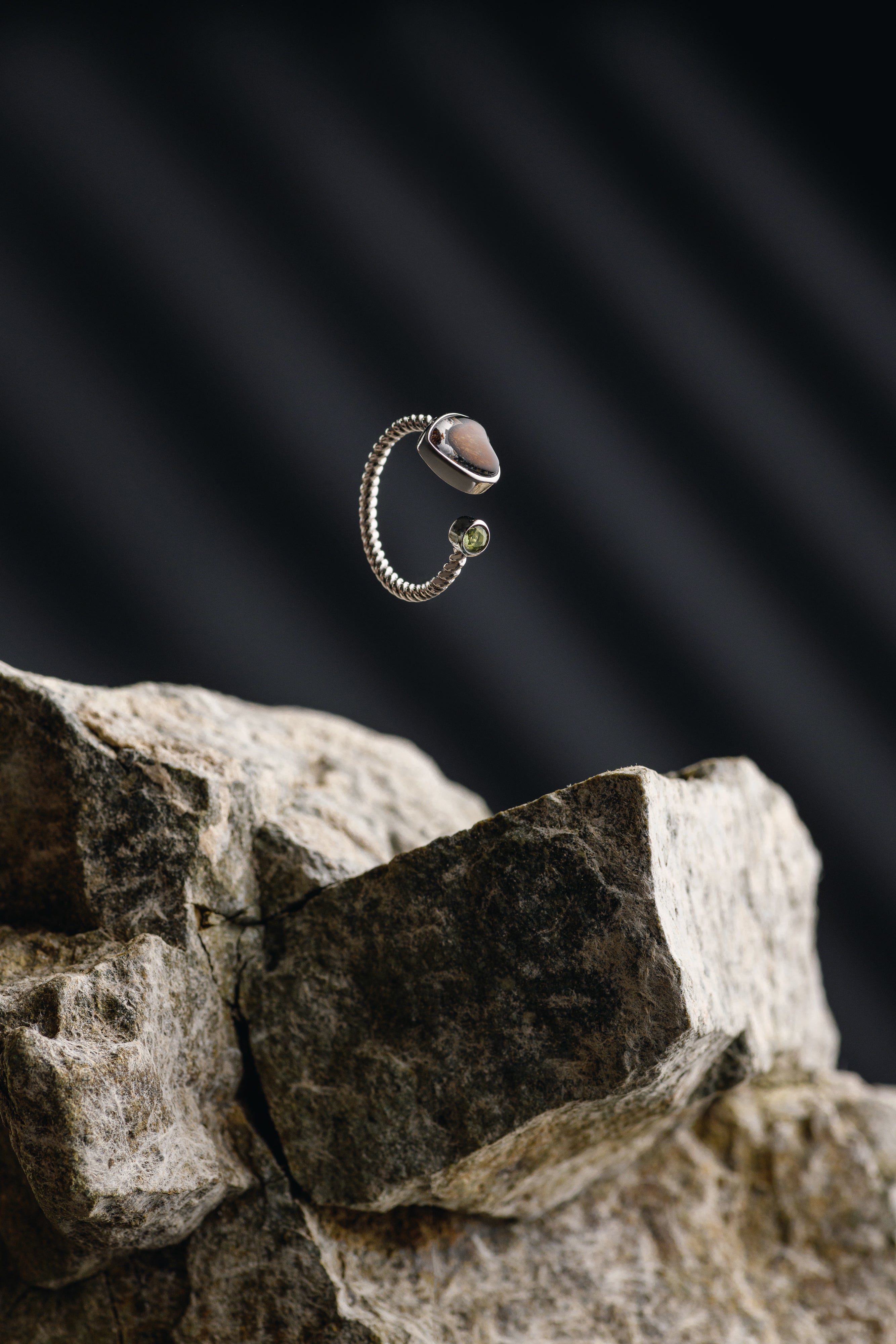 Sericho Meteorite & Moldavite Heart ring