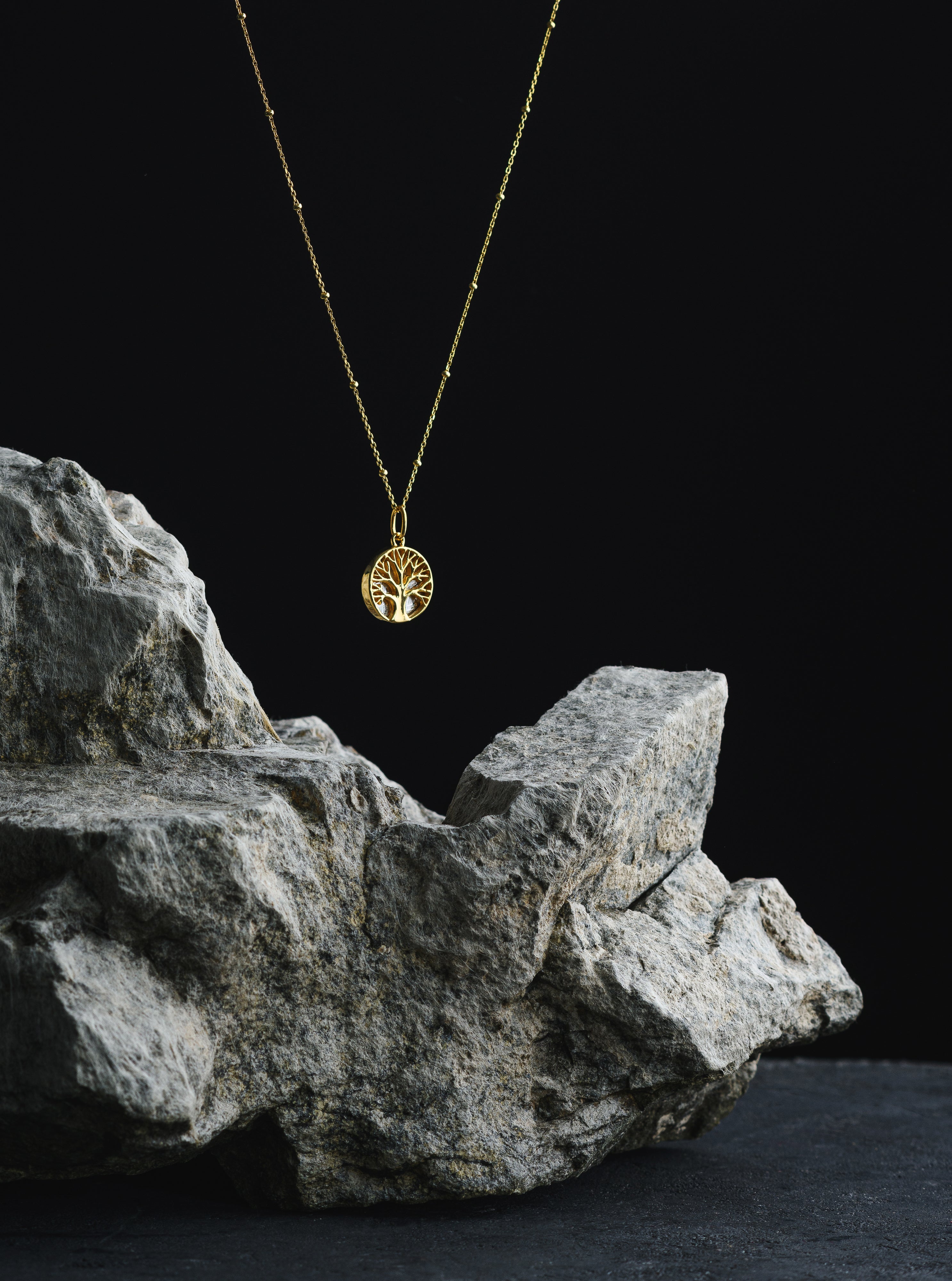 Muonionalusta meteorite pendant, Tree of life, 18k gold plated.