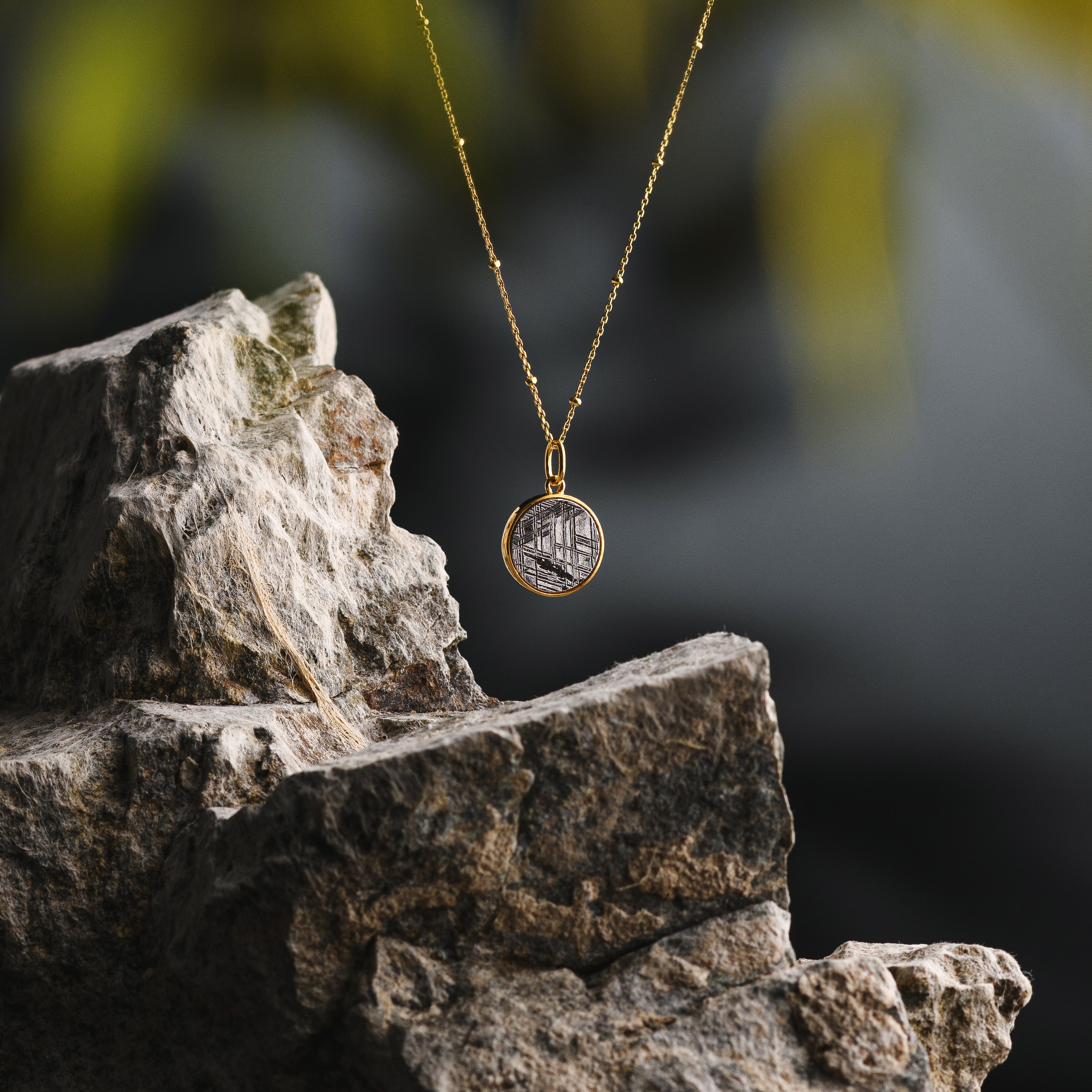 Muonionalusta meteorite pendant, Tree of life, 18k gold plated.