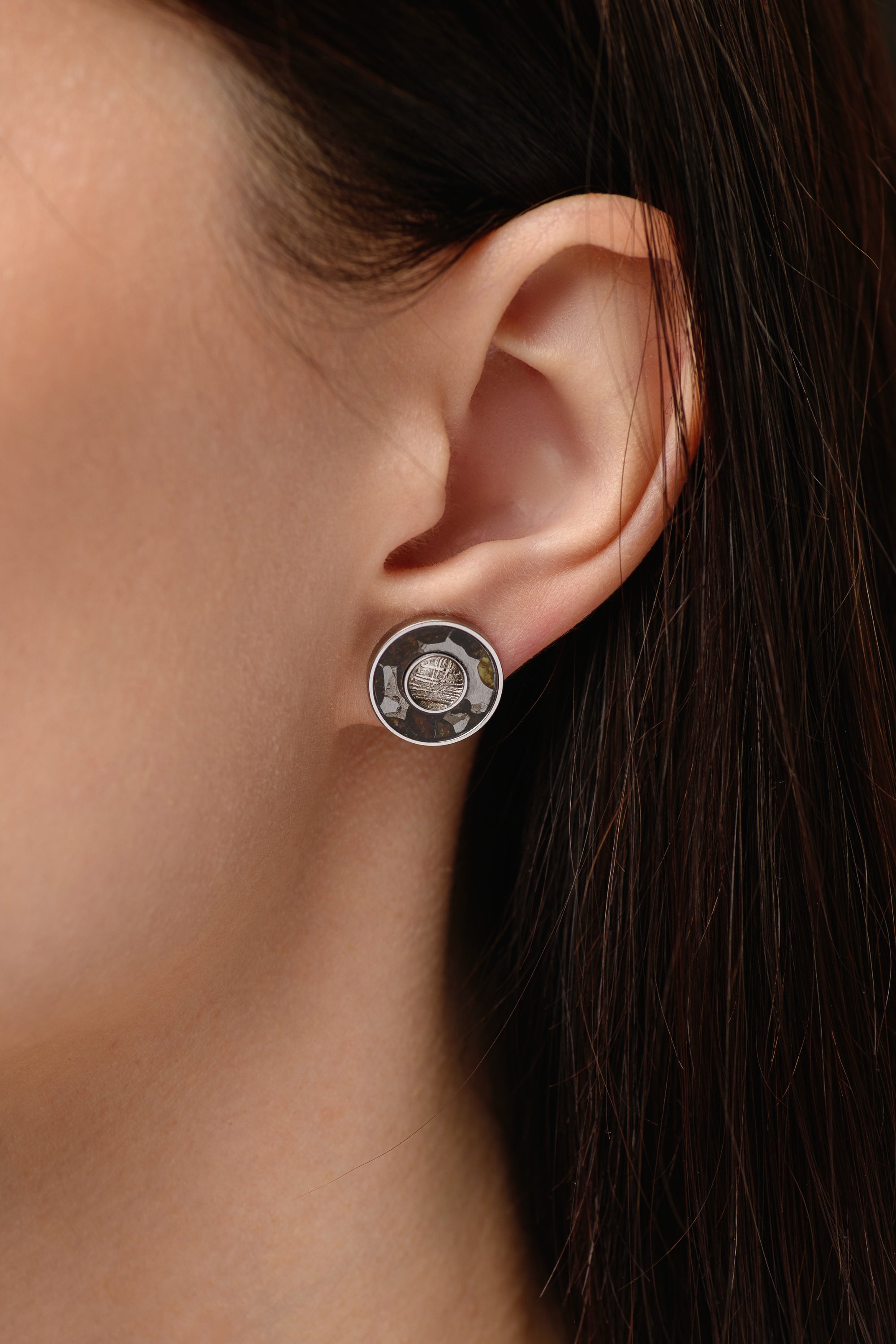 MUONIONALUSTA AND SERICHO METEORITE STUD EARRINGS