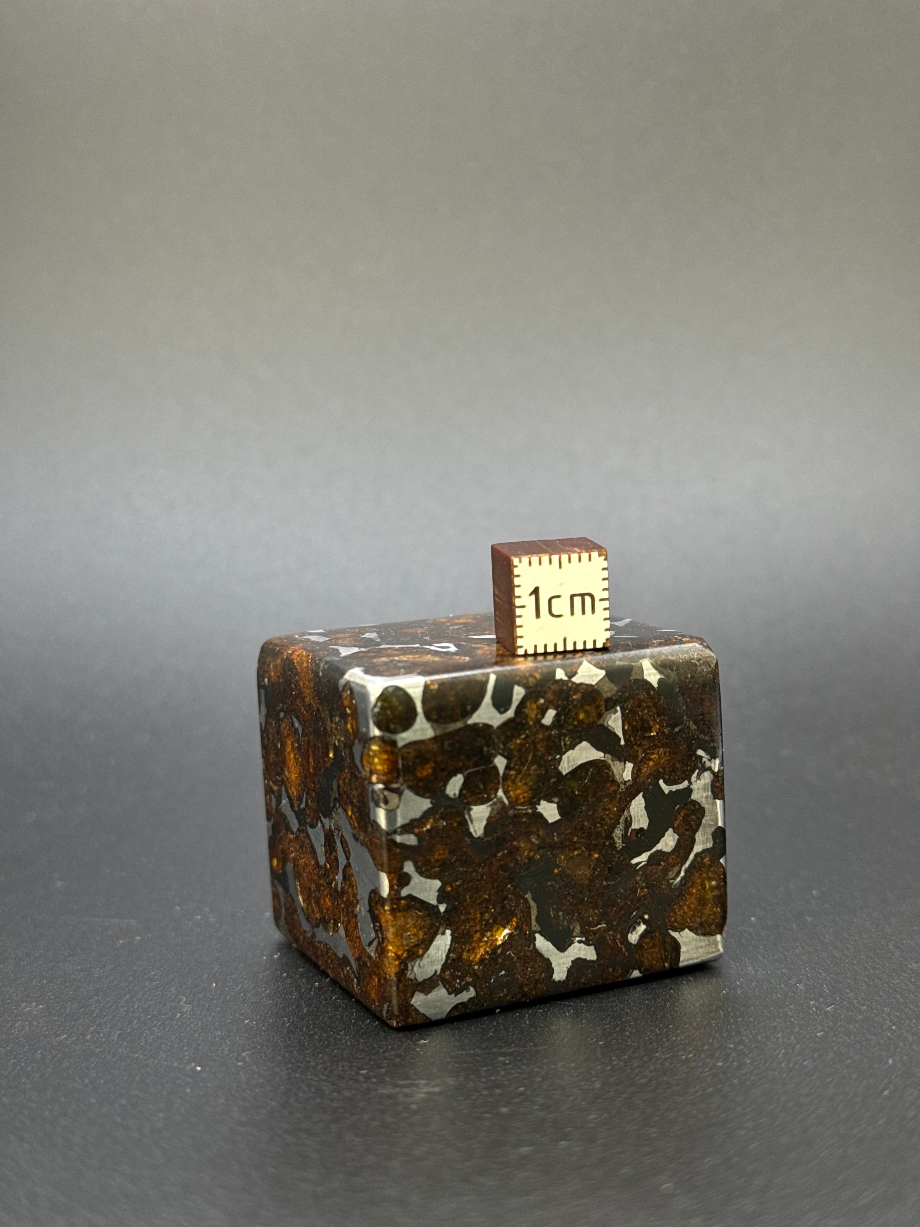 SERICHO PALLASITE METEORITE CUBE, KENYA. 178 GRAMS.