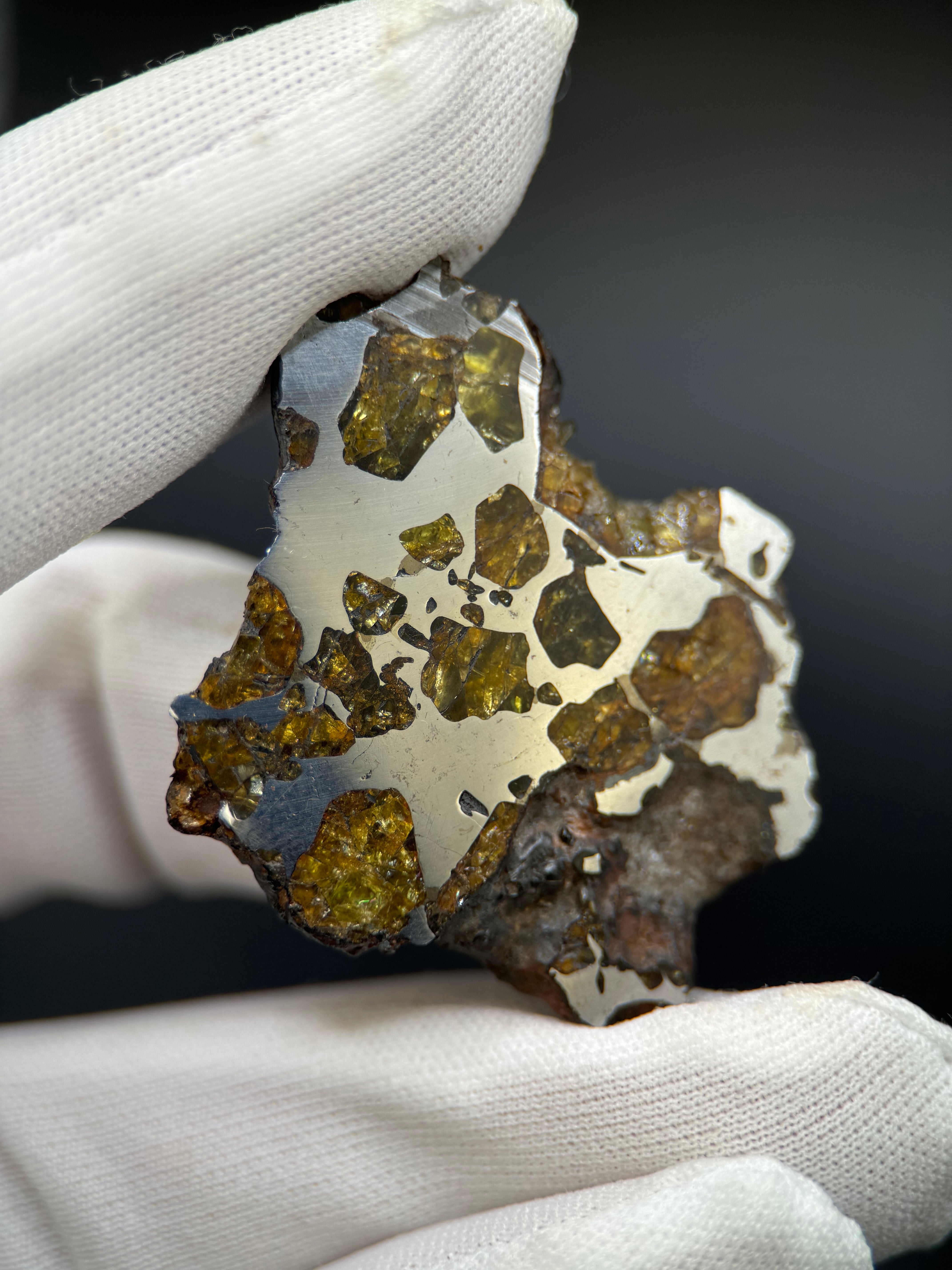 IMILAC PALLASITE METEORITE, CHILE. 15,06 GRAMS slice