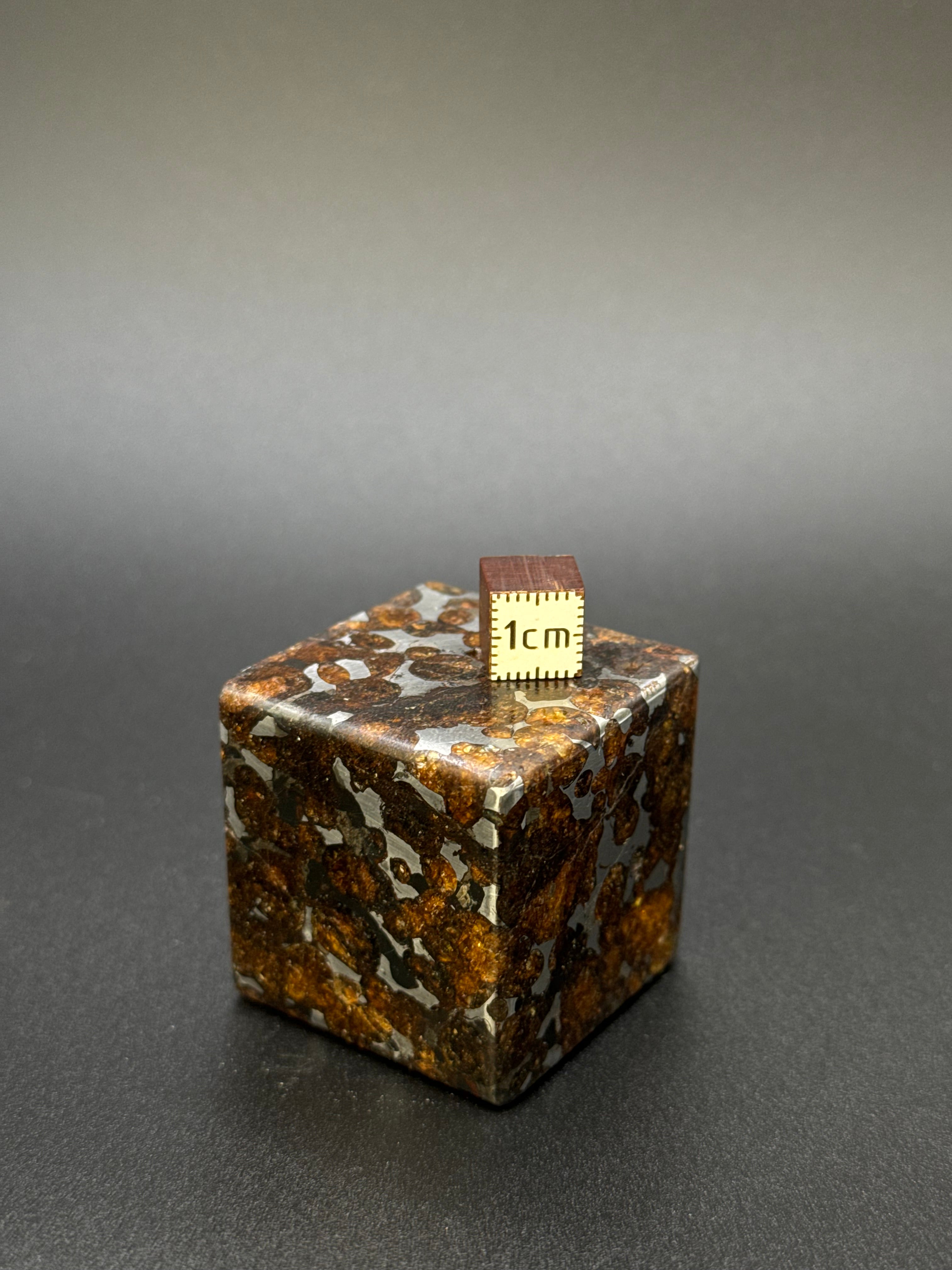 SERICHO PALLASITE METEORITE CUBE, KENYA. 224 GRAMS.