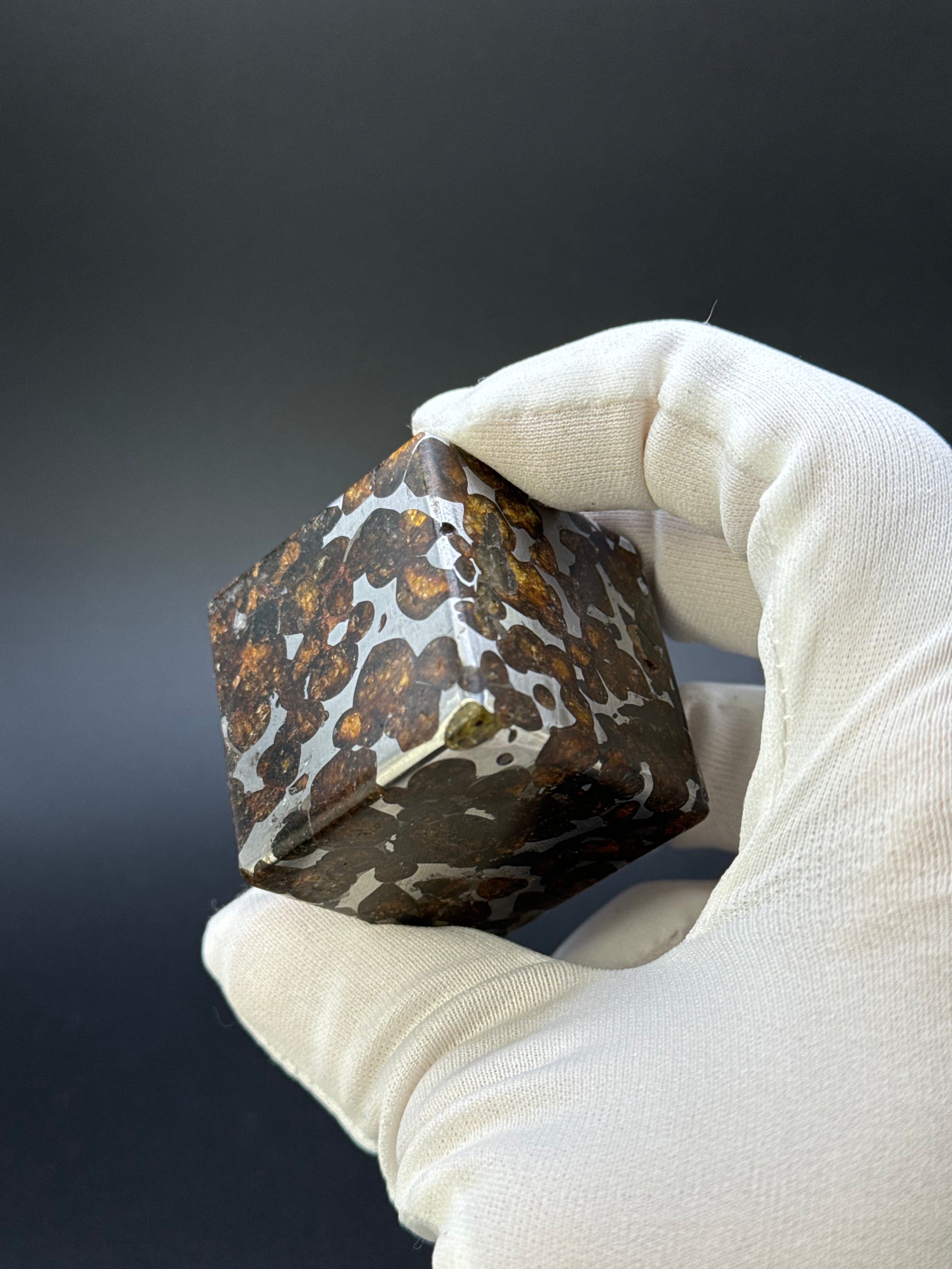 SERICHO PALLASITE METEORITE CUBE, KENYA. 224 GRAMS.