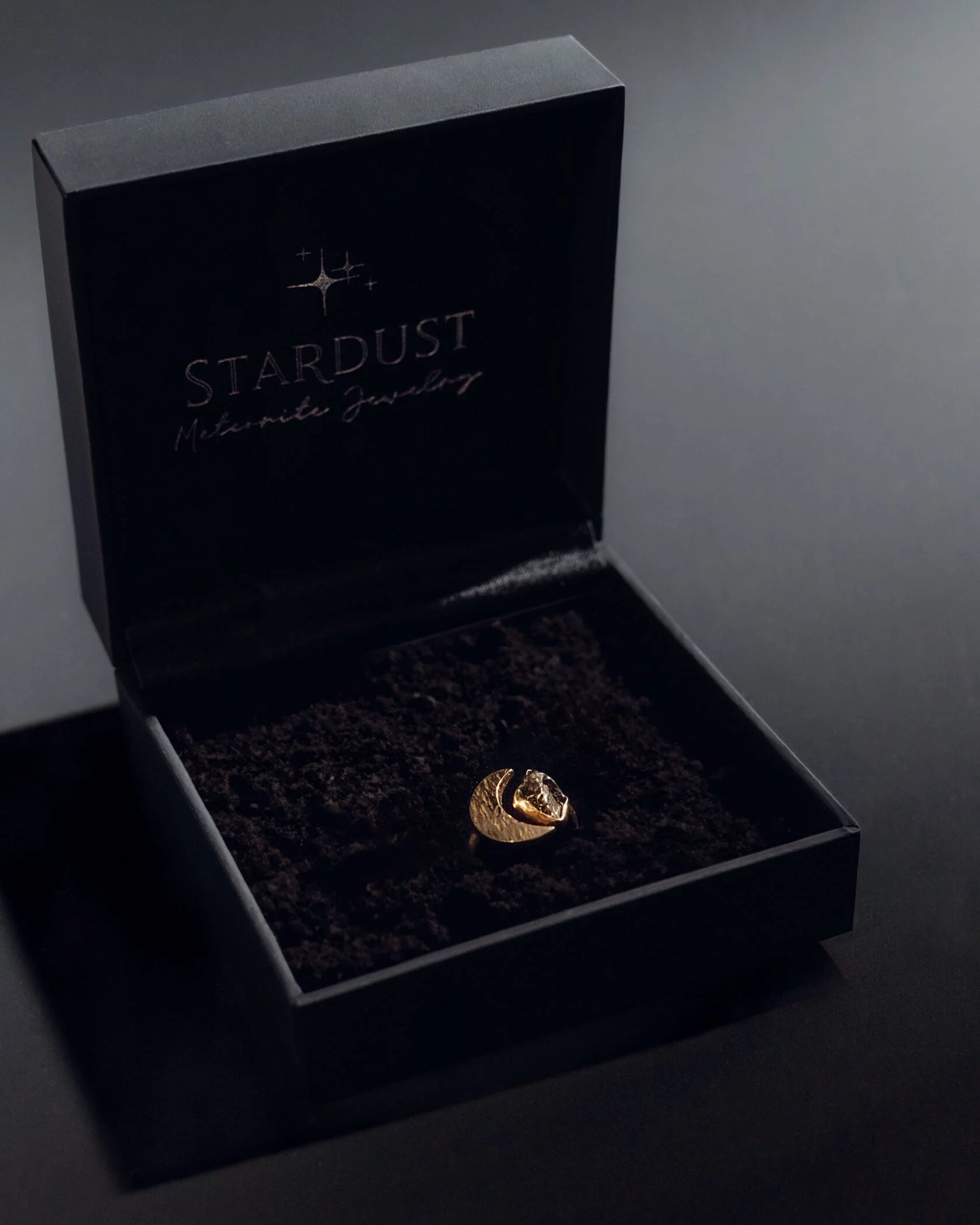 Moon ring with Campo del Cielo, plated in gold 18k