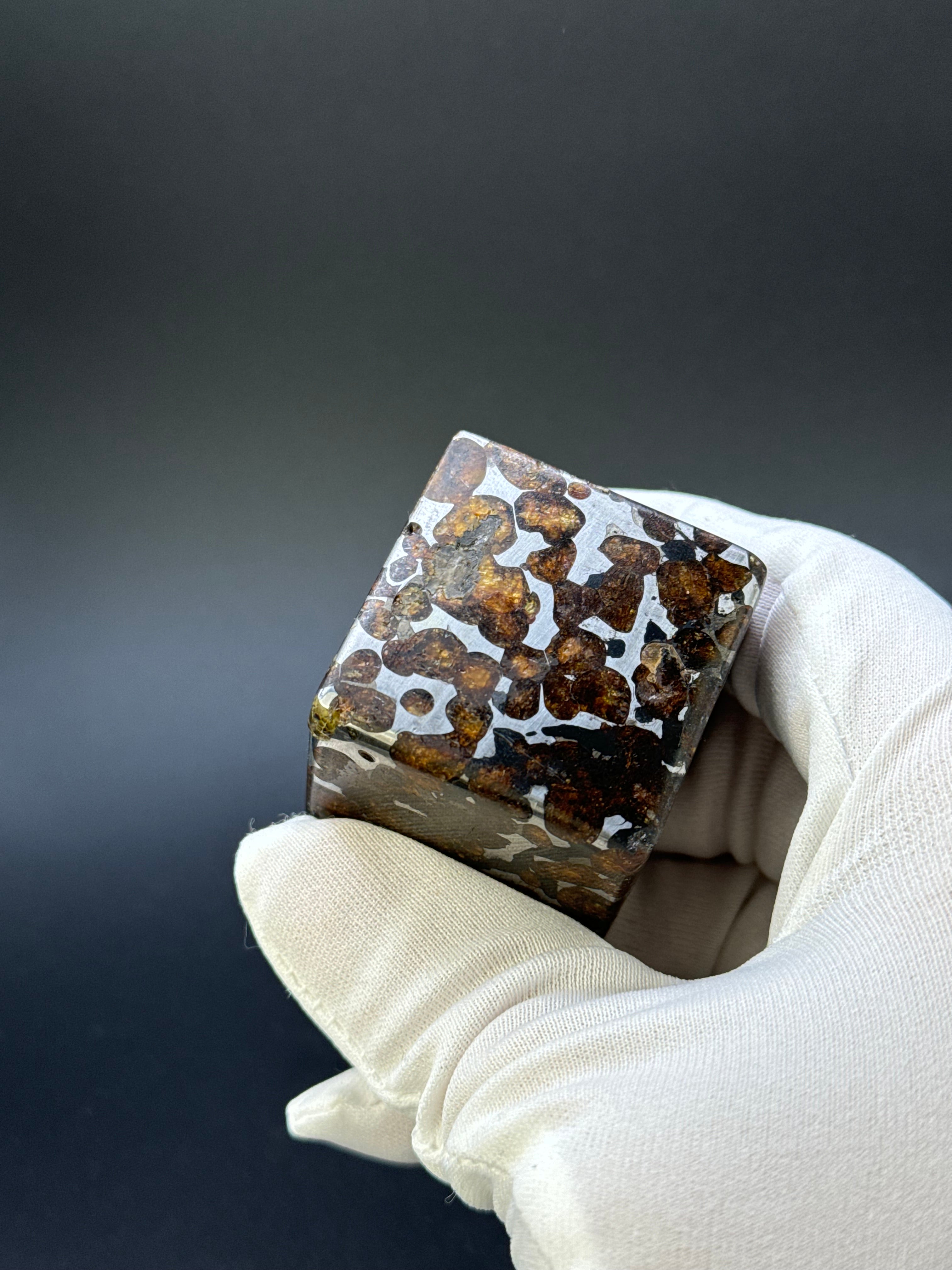 SERICHO PALLASITE METEORITE CUBE, KENYA. 224 GRAMS.