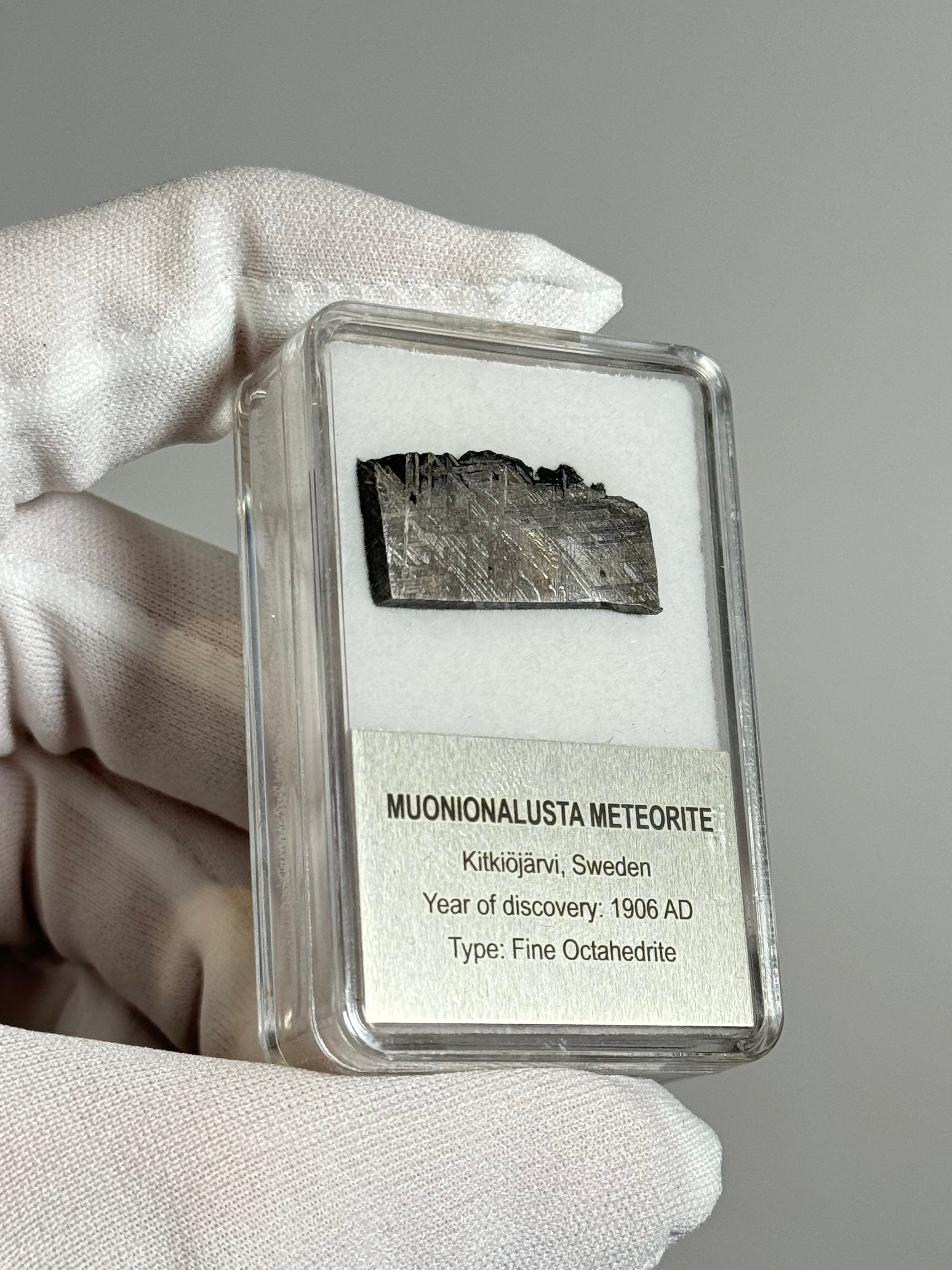 MUONIONALUSTA METEORITE IN DISPLAY BOX. 6 GRAMS.