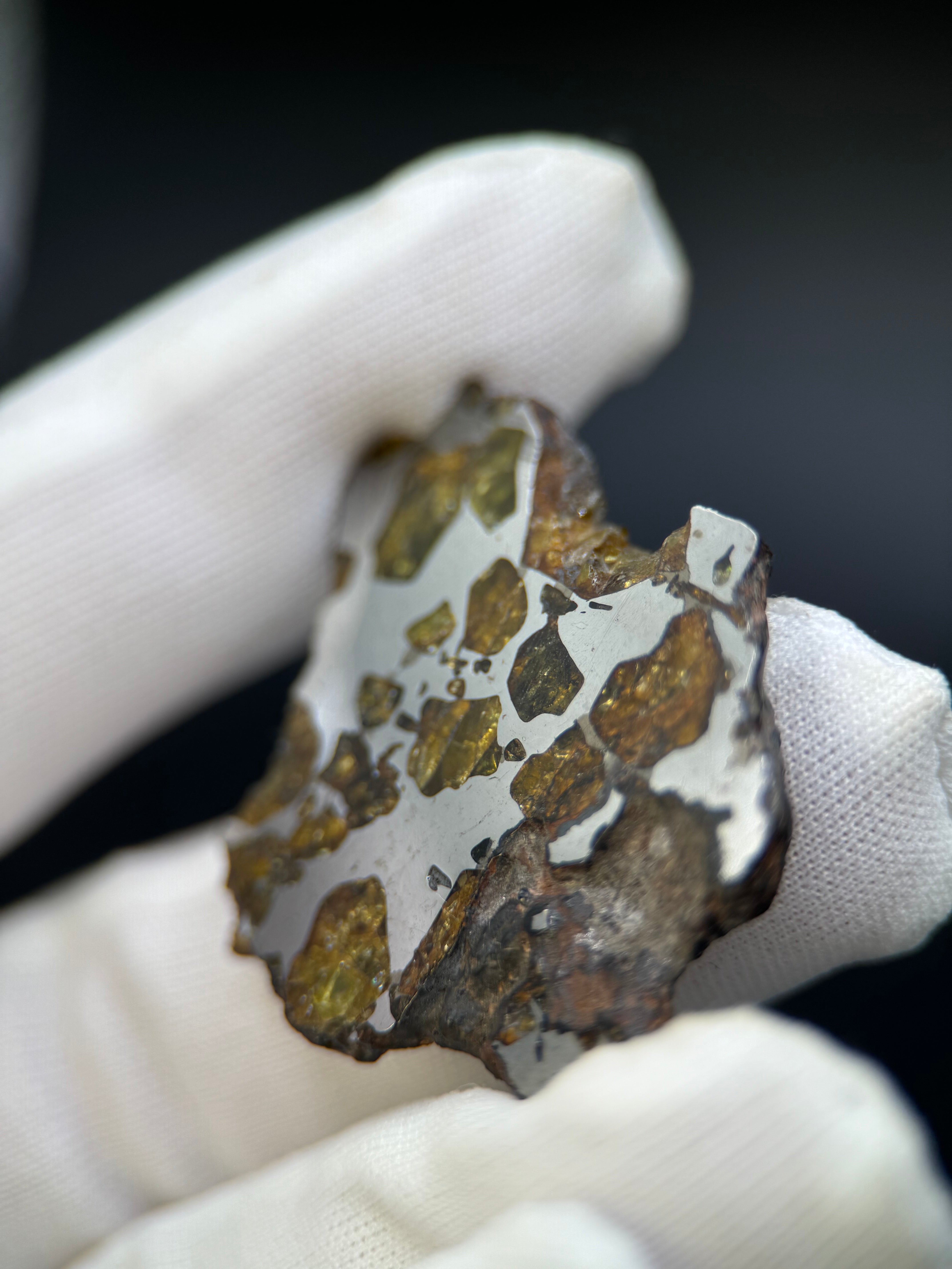 IMILAC PALLASITE METEORITE, CHILE. 15,06 GRAMS slice