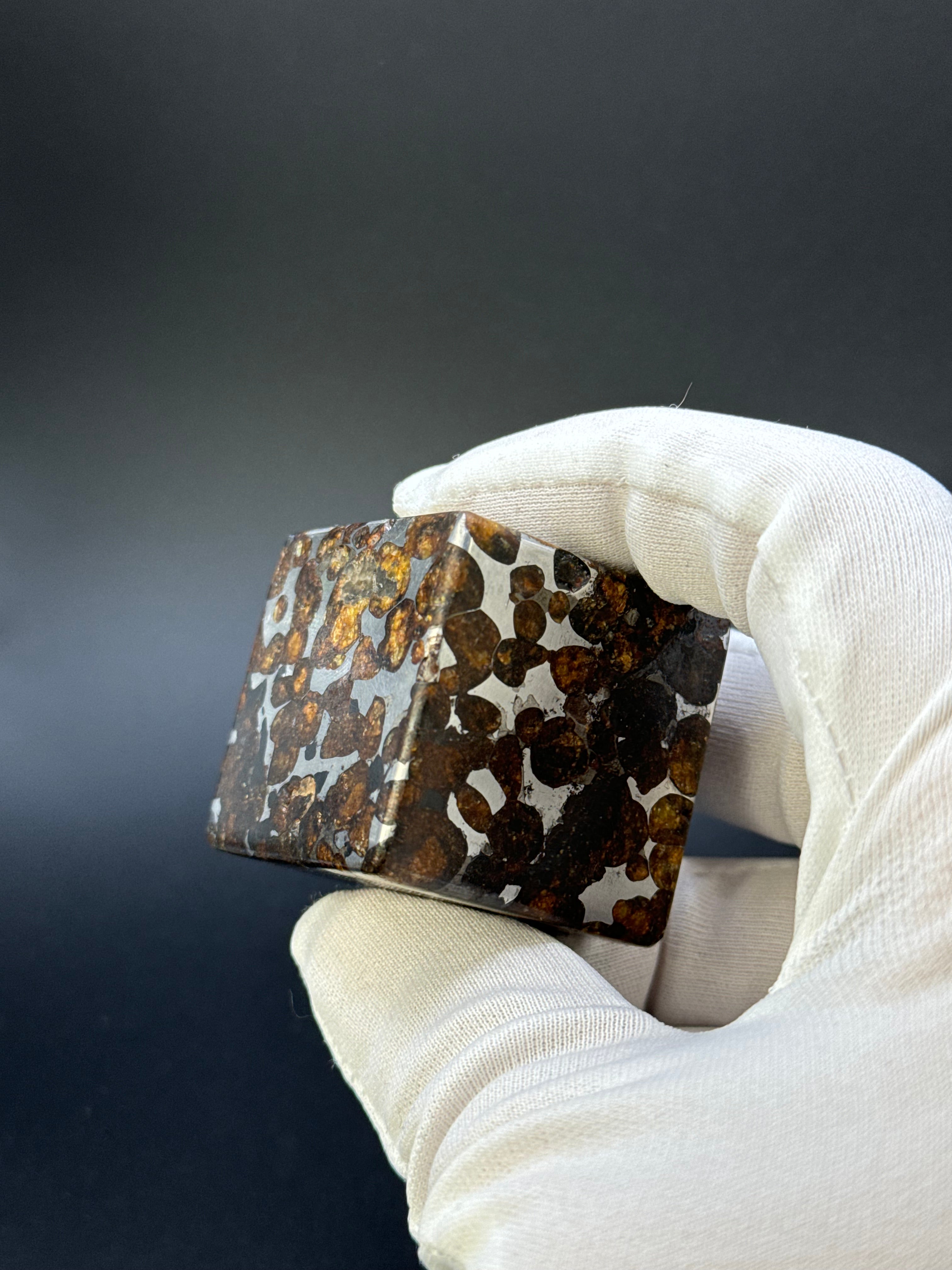SERICHO PALLASITE METEORITE CUBE, KENYA. 224 GRAMS.